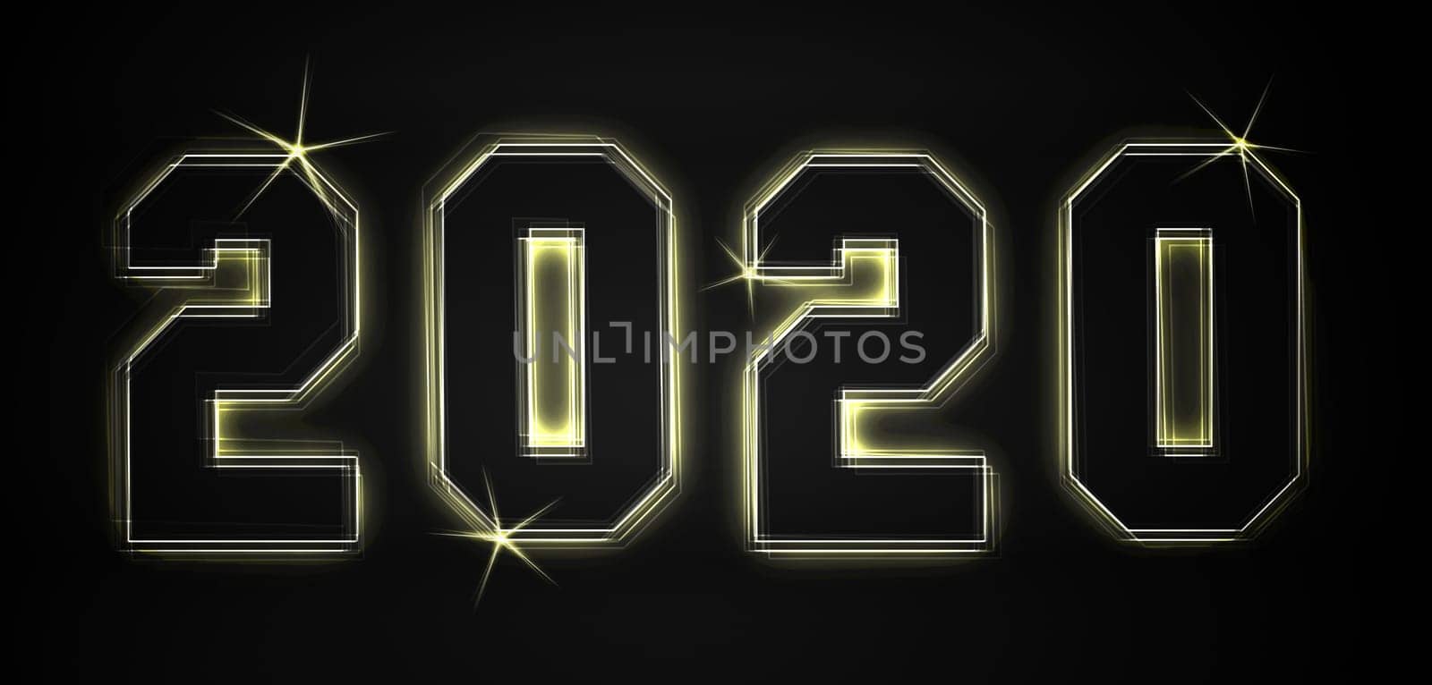 2020 as an illustration in neon light style