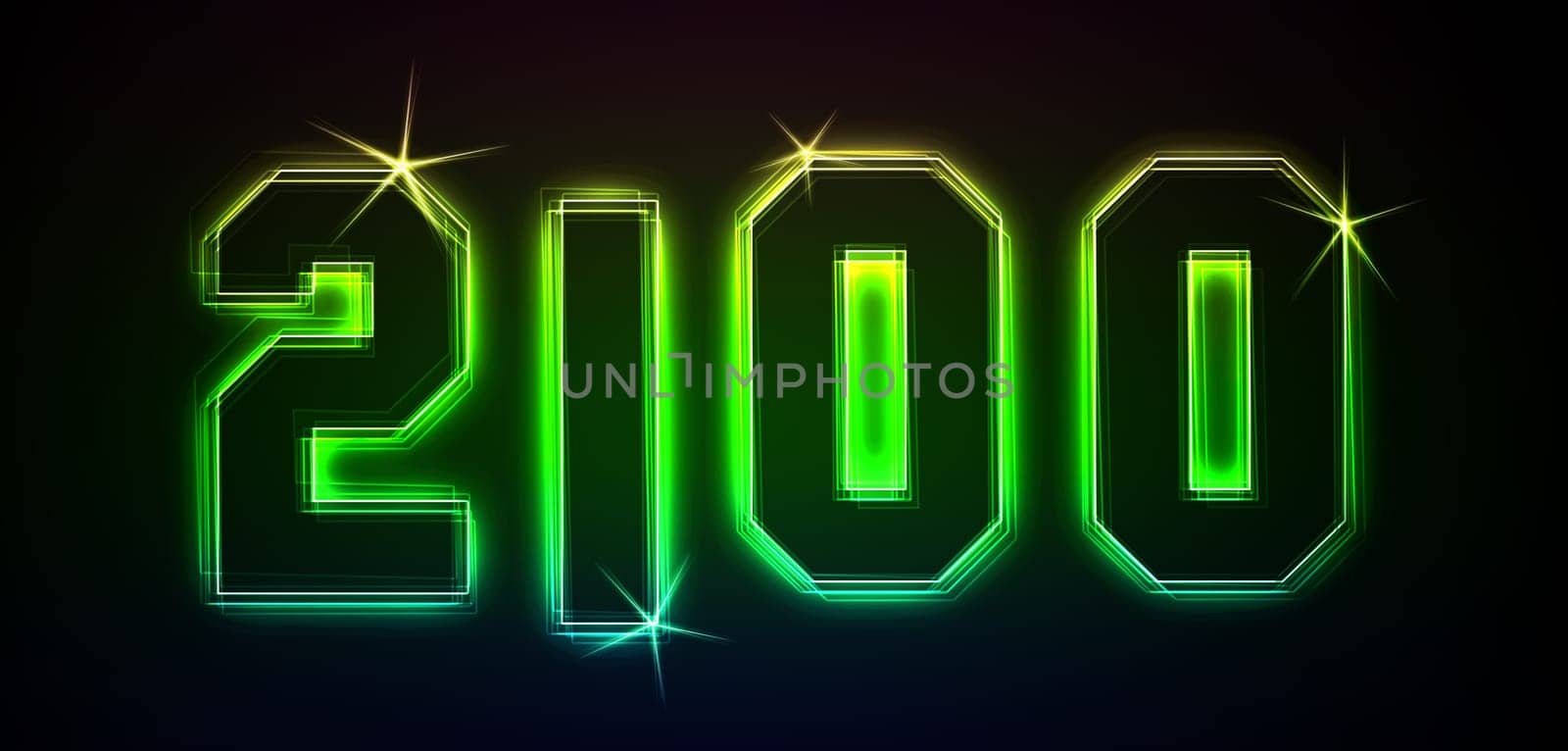 2100 as an illustration in neon light style