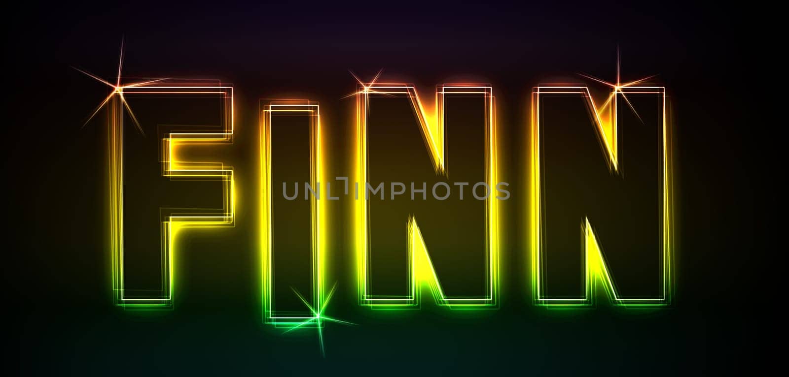 Finn as an illustration in neon light style