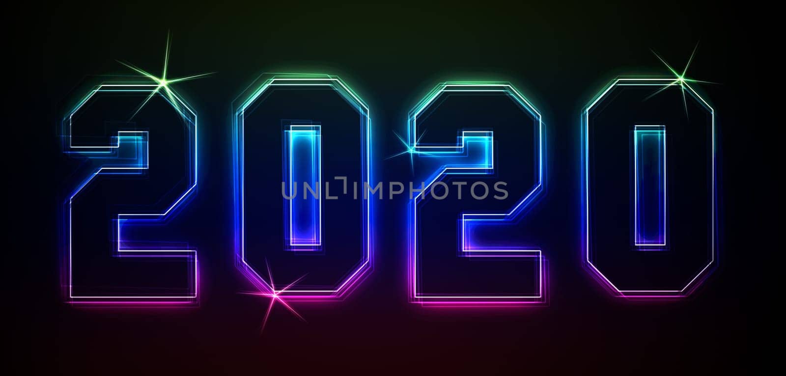 2020 as an illustration in neon light style