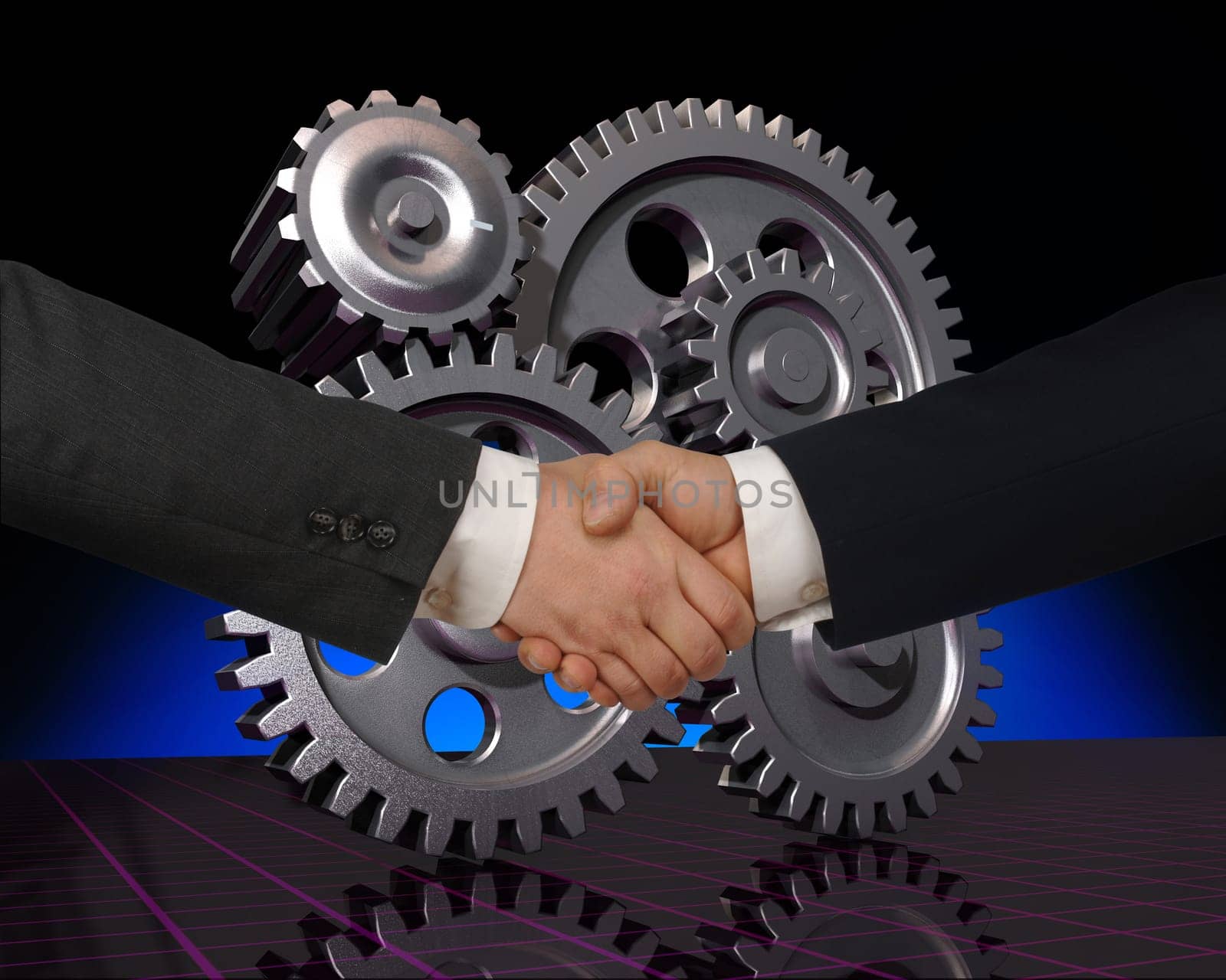 Business handwhake with gears in the background