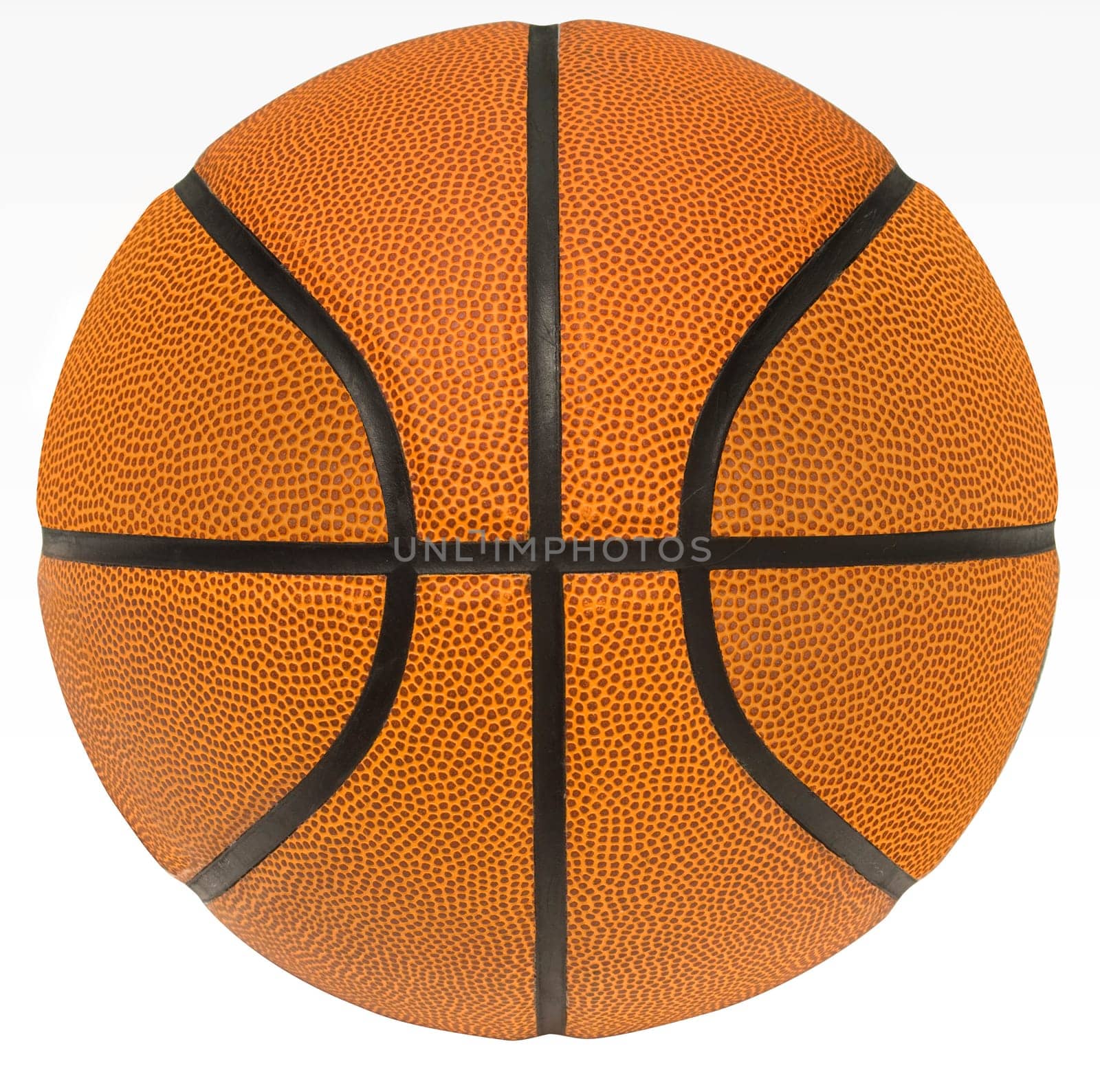 Close up of a basketball on a white background.