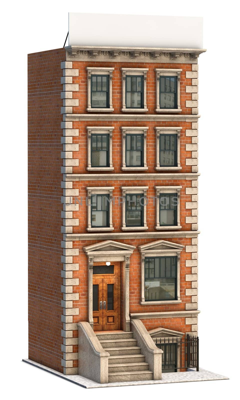 Illustration of a brick apartment building and a blank billboard.