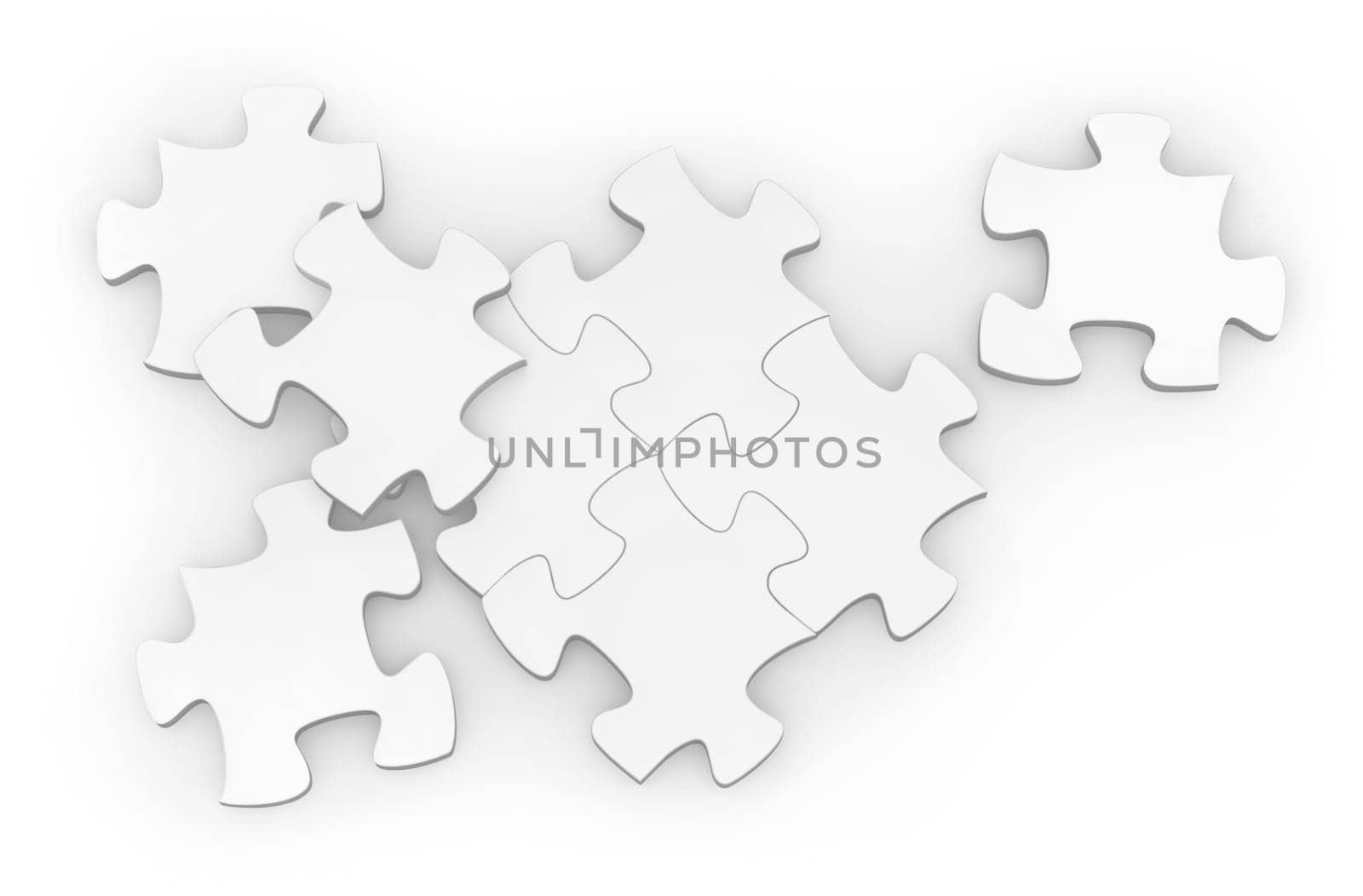 Digital image of a blank jigsaw puzzle, laying on a white background.