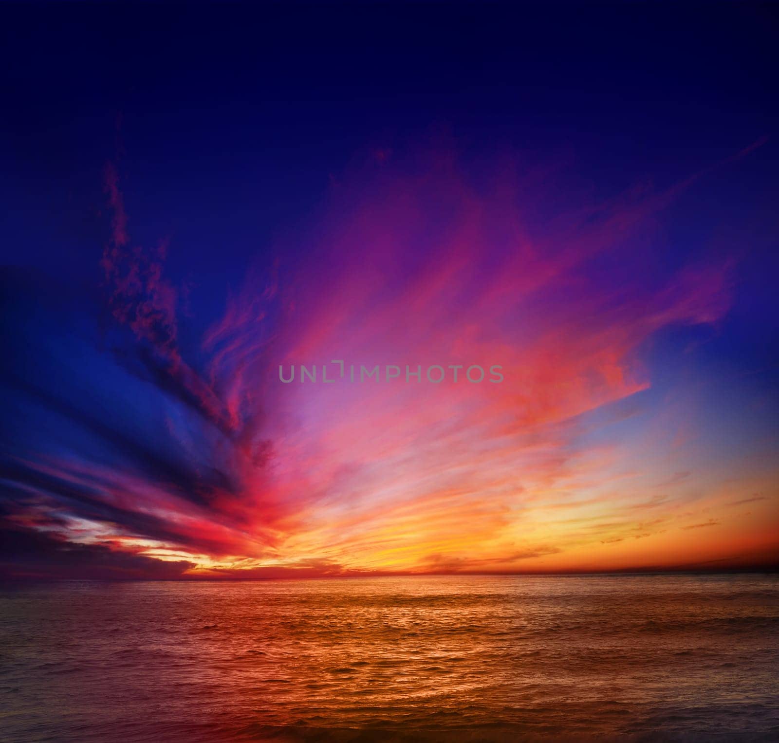 Vibrant and colorful sunset over the water at Point Loma, San Diego, California