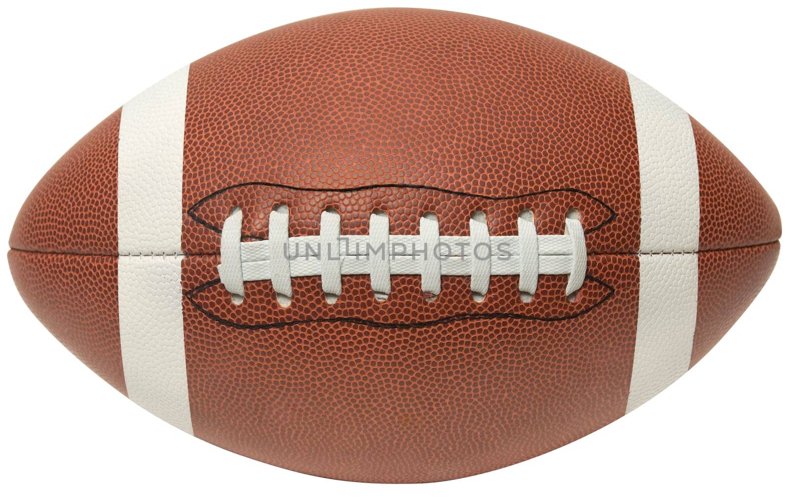 Close up of a football on a white background.