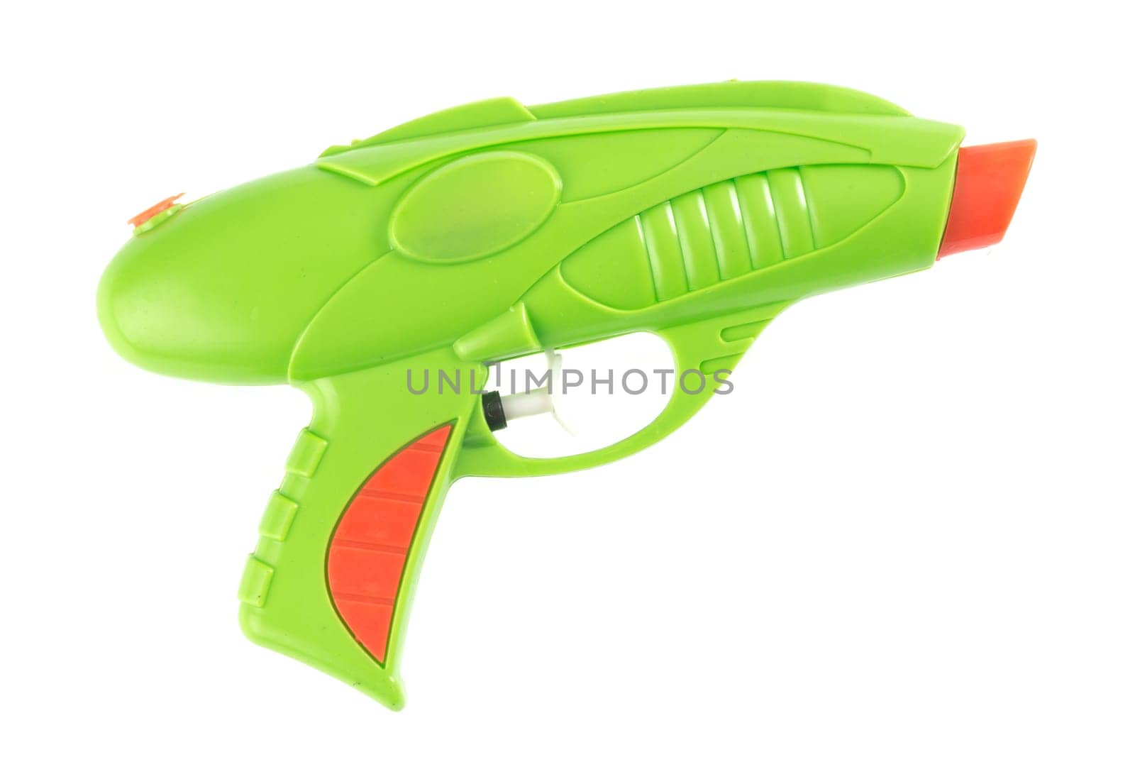 Green water gun against white background