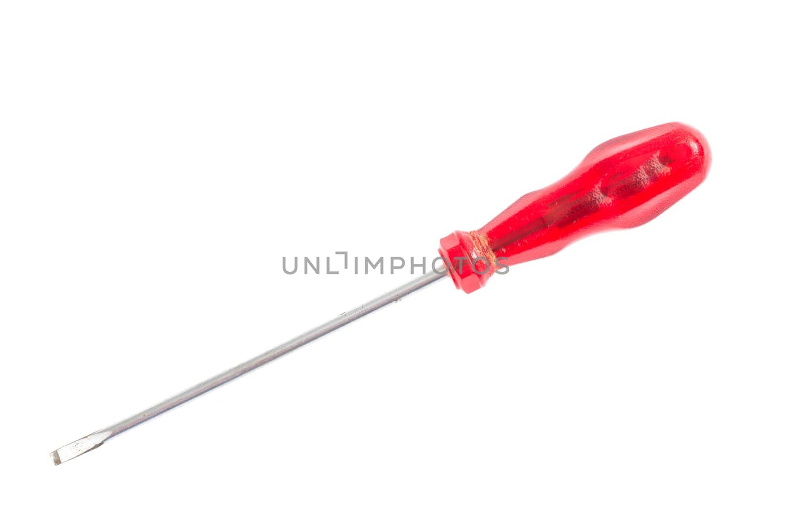 Screwdriver with red handle against white background