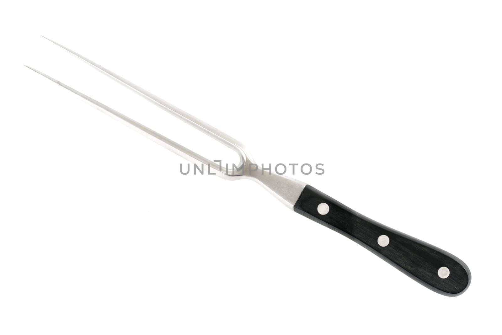 Meat fork in front of white background