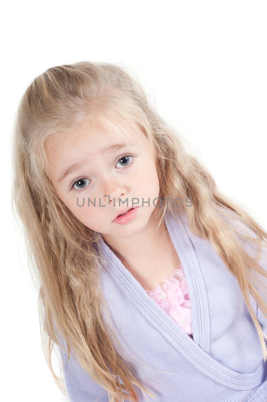 Studio shot of ballet dancer girl in blue