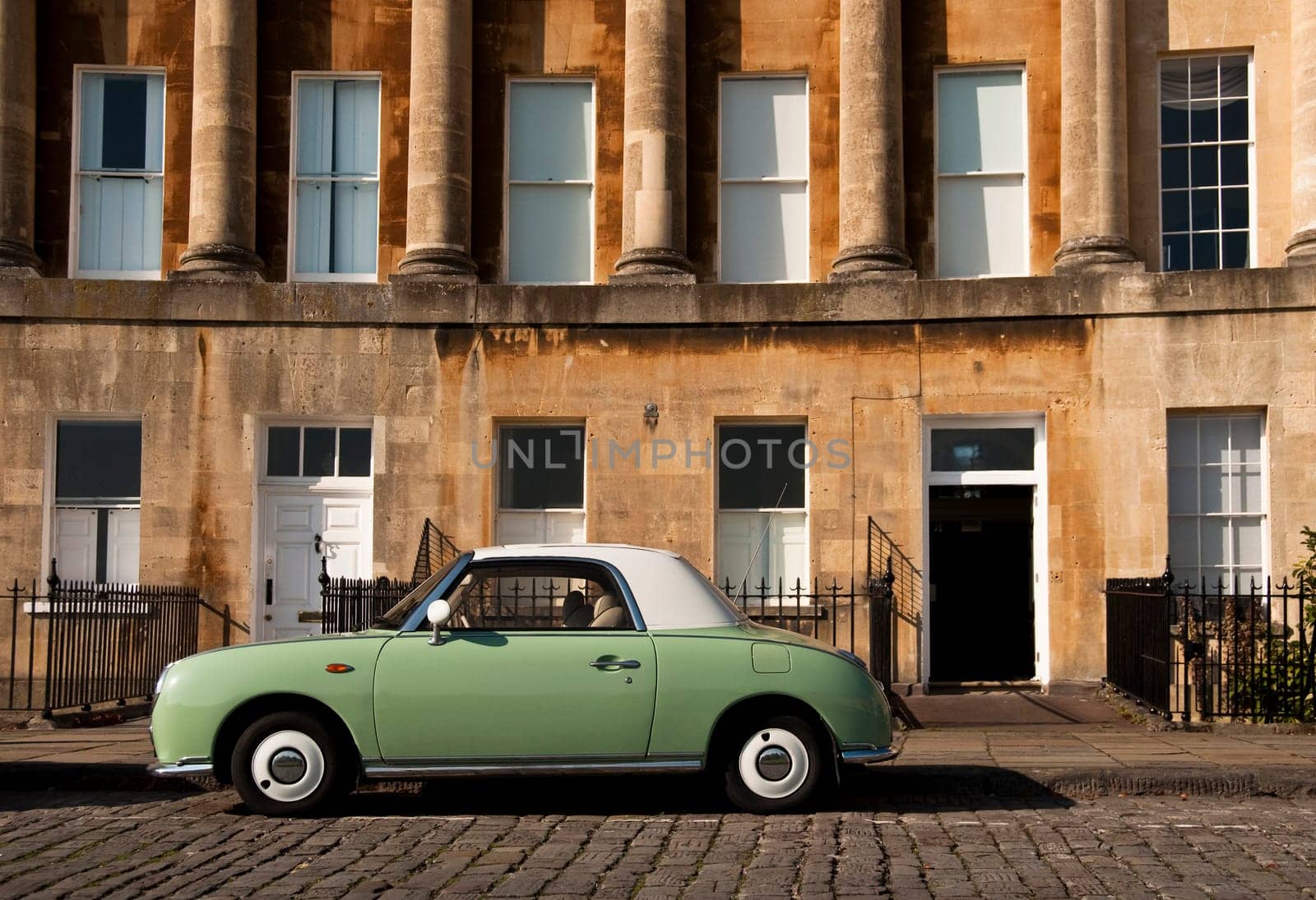 Vintage green car in Bath, UK