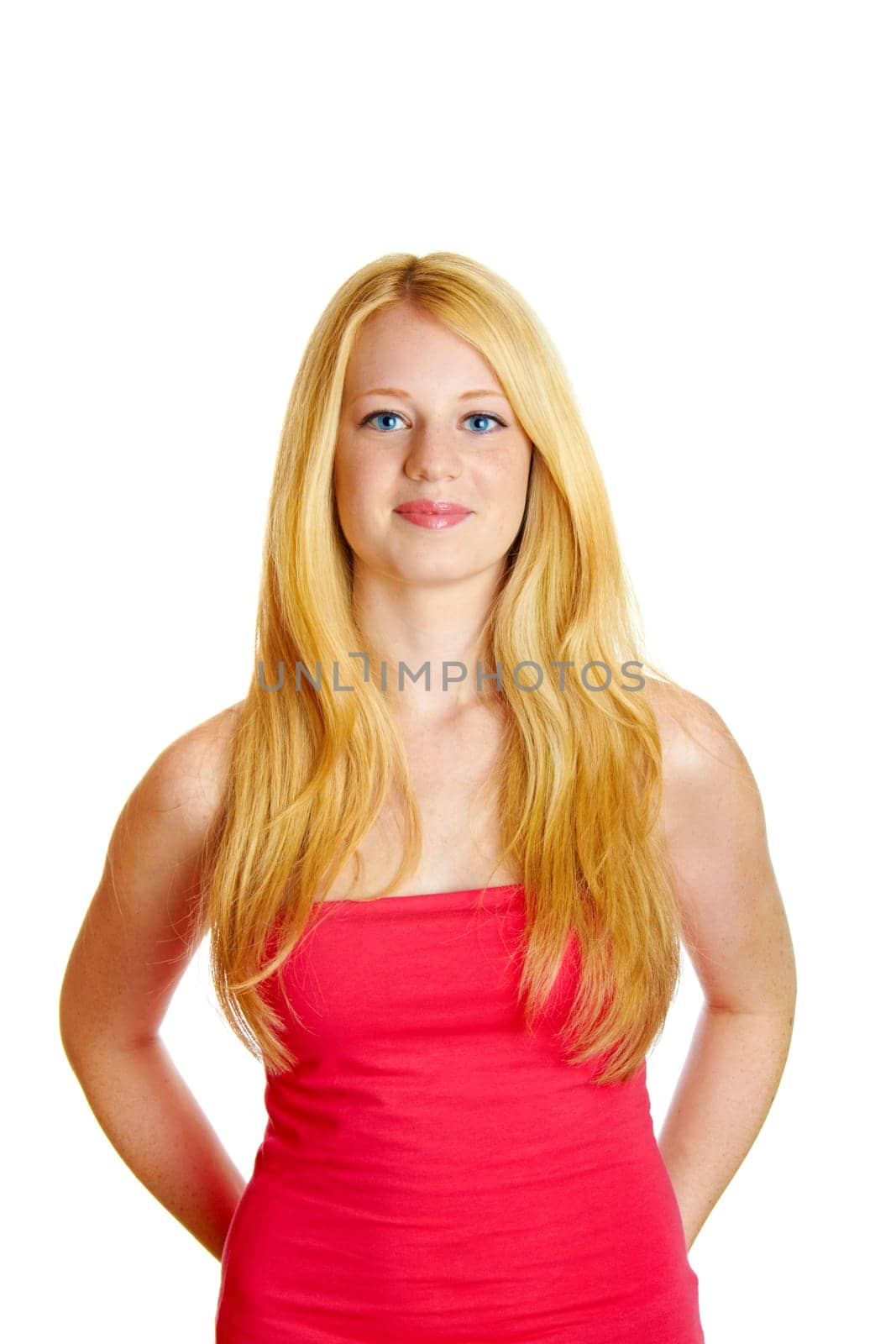 pretty smiling girl against isolated on white background