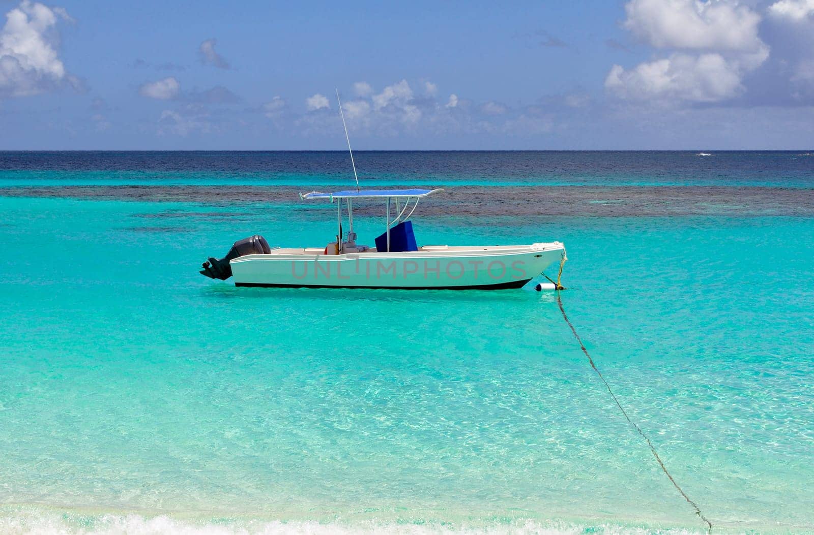 Recreational boat in the Caribbean Sea.
