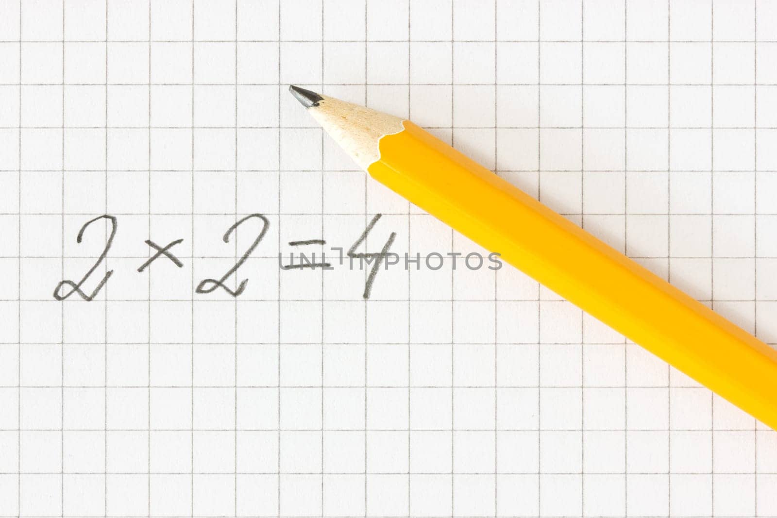 Simple math formula and pencil on squared paper