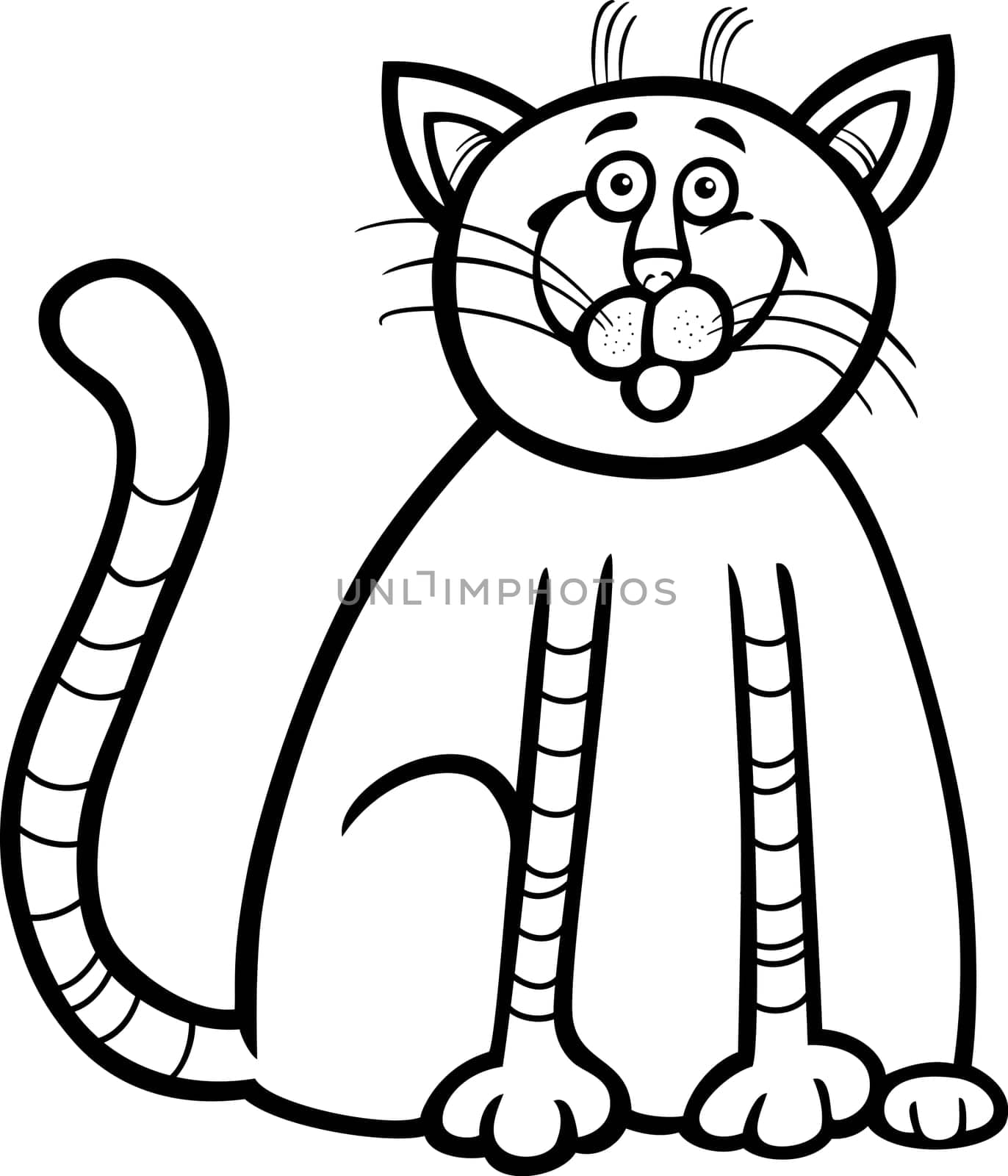 Cartoon Illustration of Happy Tabby Cat for Coloring Book