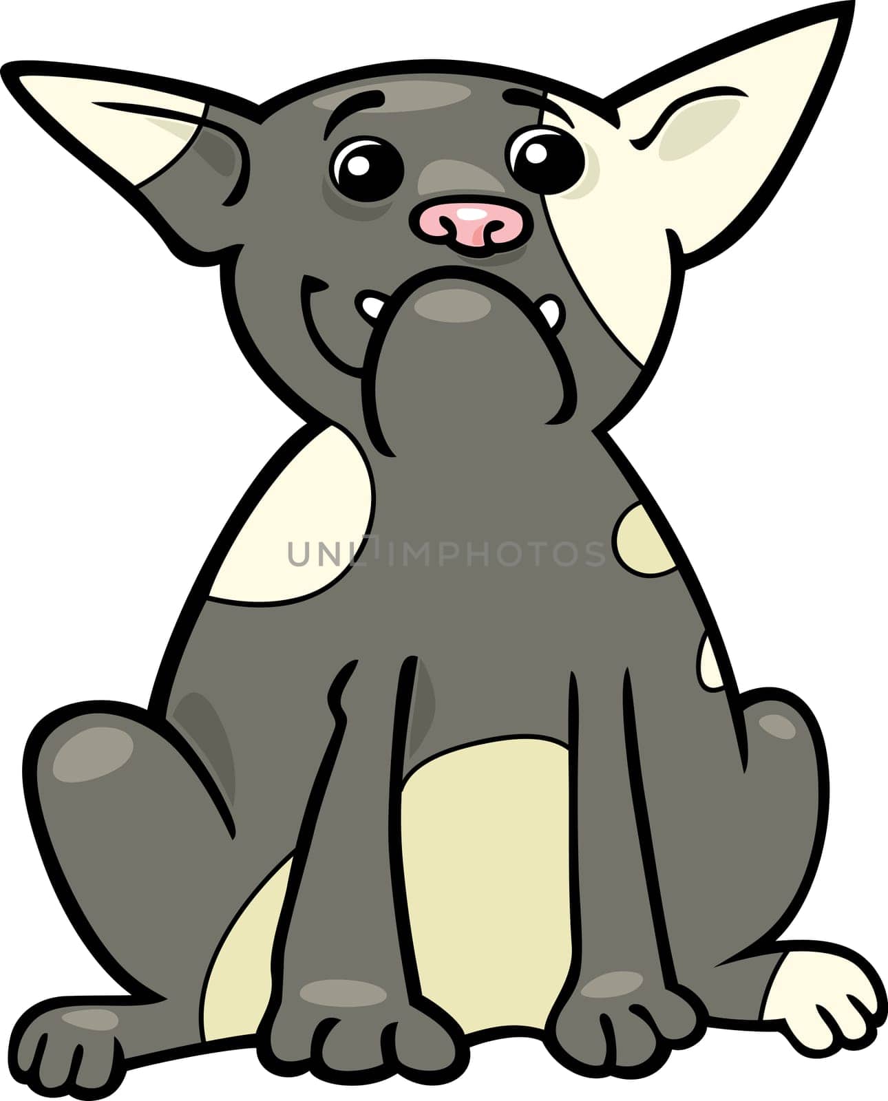 Cartoon Illustration of Funny Purebred French Bulldog Dog