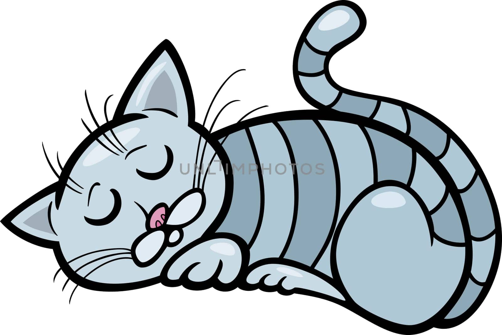 Cartoon Illustration of Sleeping Gray Tabby Cat