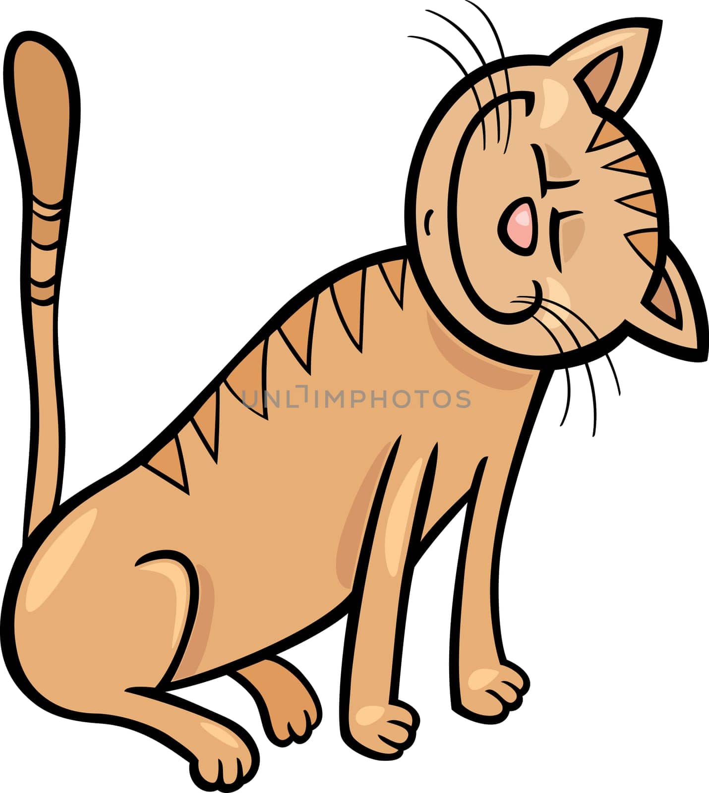 Cartoon Illustration of Happy Beige Tabby Cat