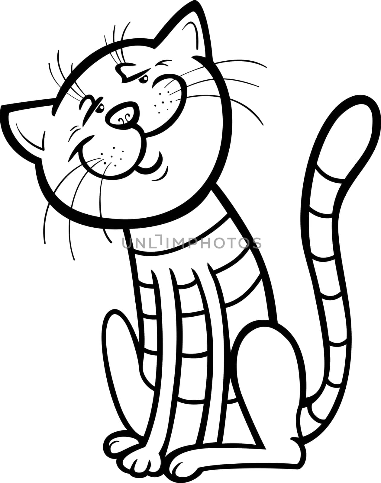 Cartoon Illustration of Happy Tabby Cat for Coloring Book