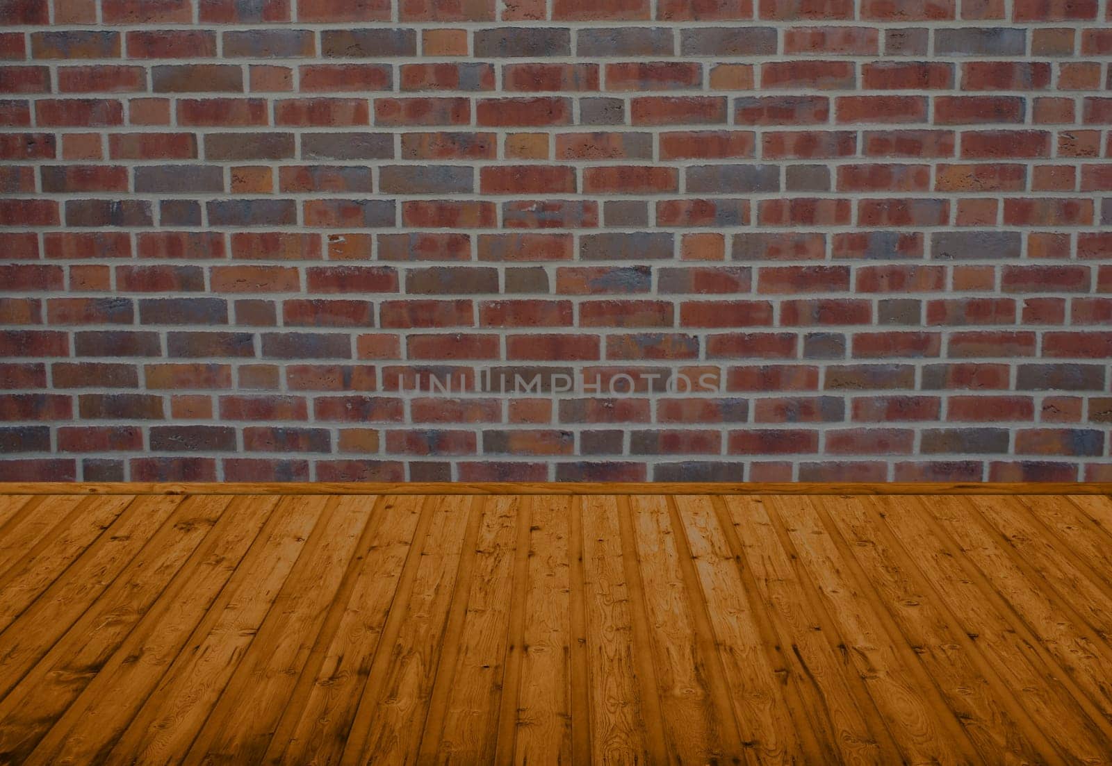 Empty Room - Wooden Floor with Brick Wall
