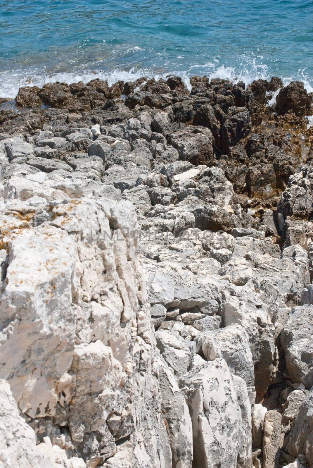 rocky beach and sharp rocks
