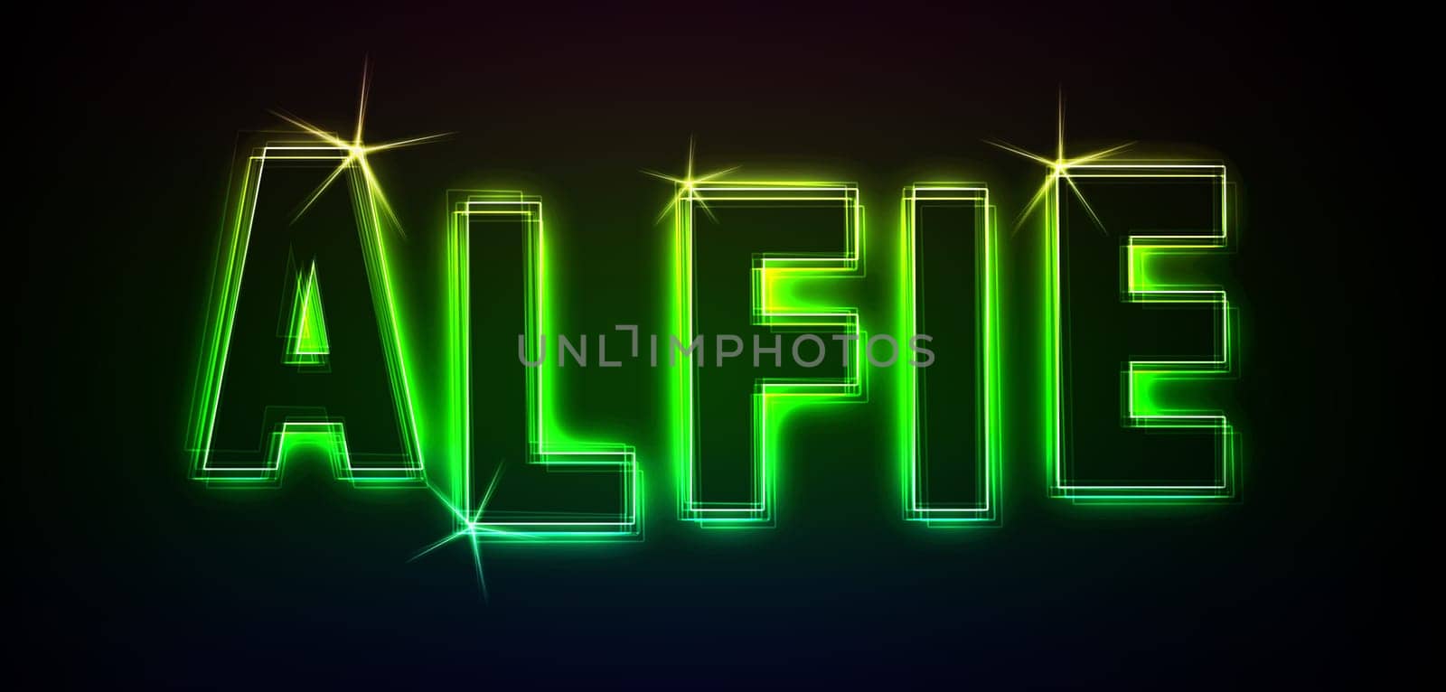 Alfie as an illustration in neon light style