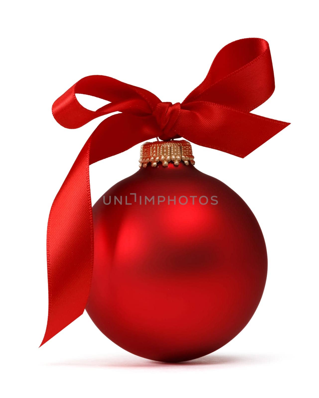red christmas ball with ribbon