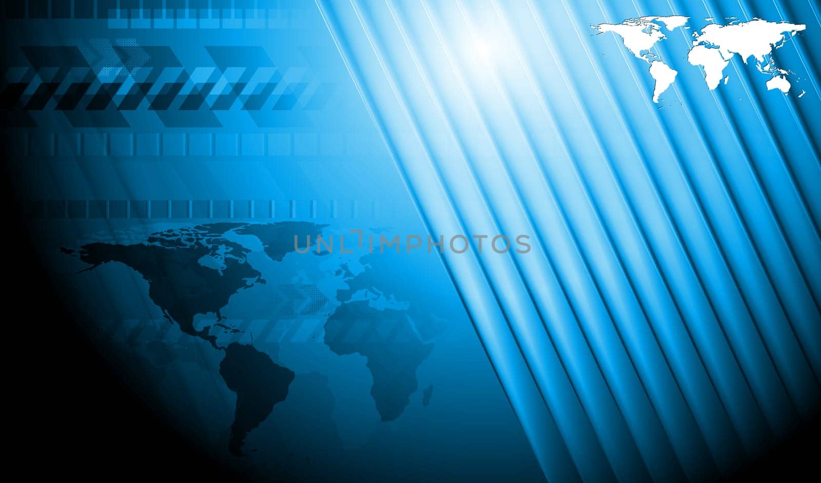 Bright blue technology background with world map. Eps 10 vector illustration