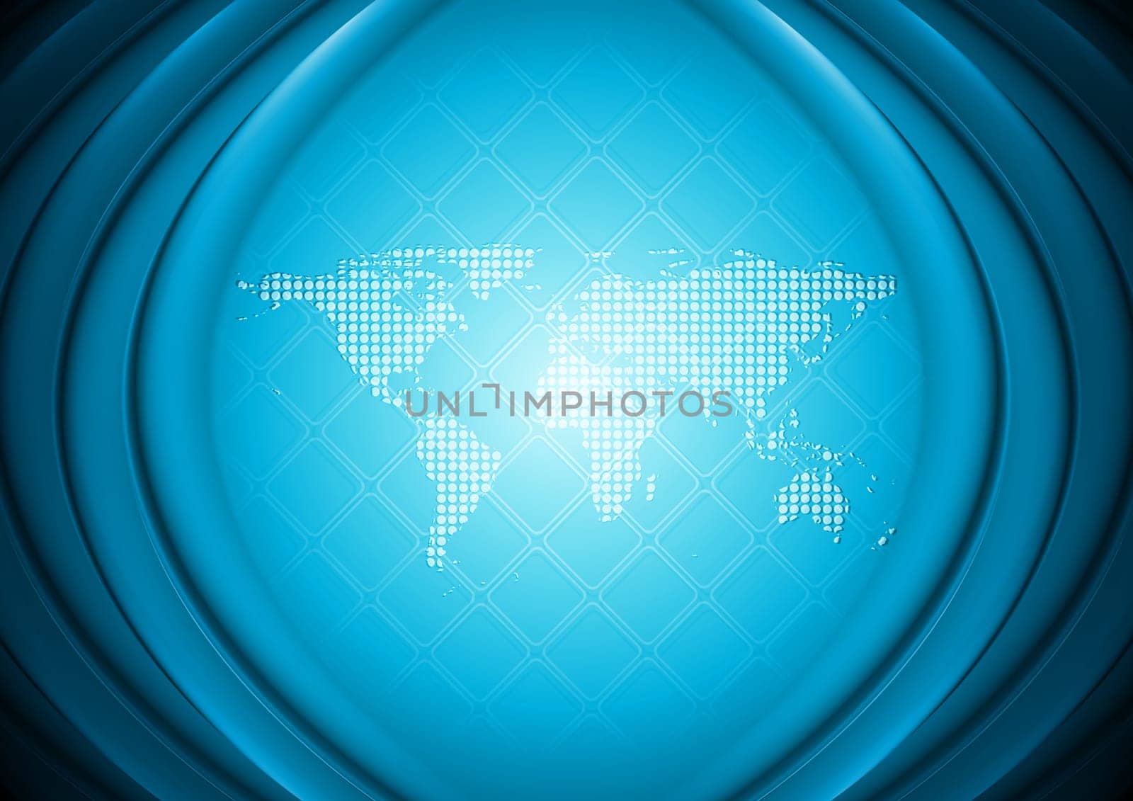 Bright blue hi-tech background with world map. Eps 10 vector illustration