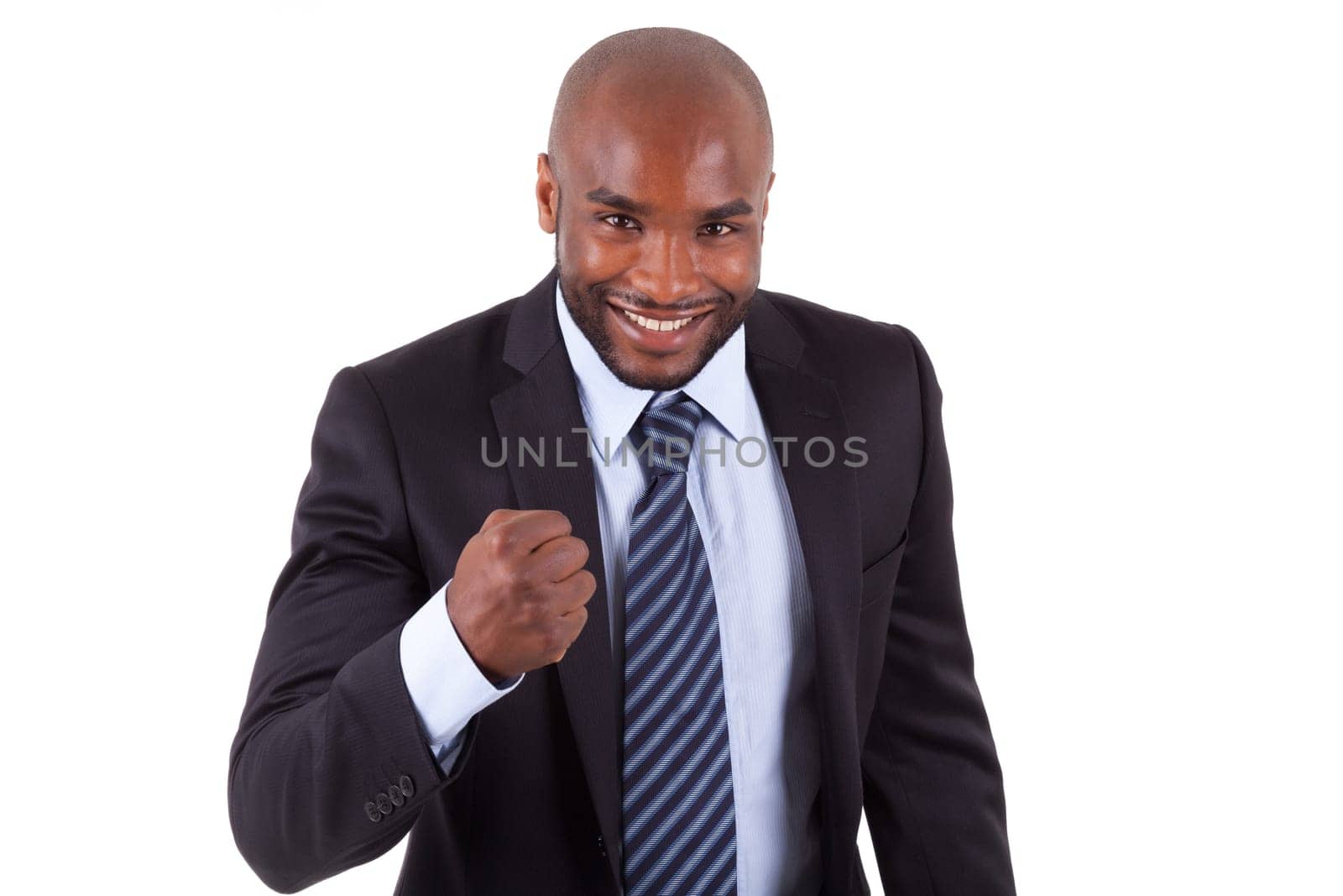 African American business man with  clenched fist, isolated on white background