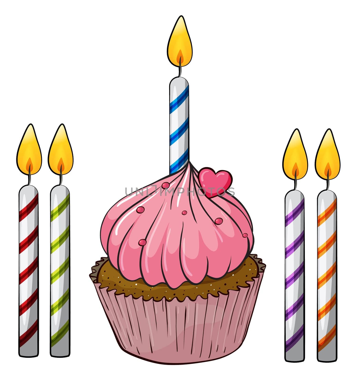 Illustration of an isolated cupcake and candles on a white background