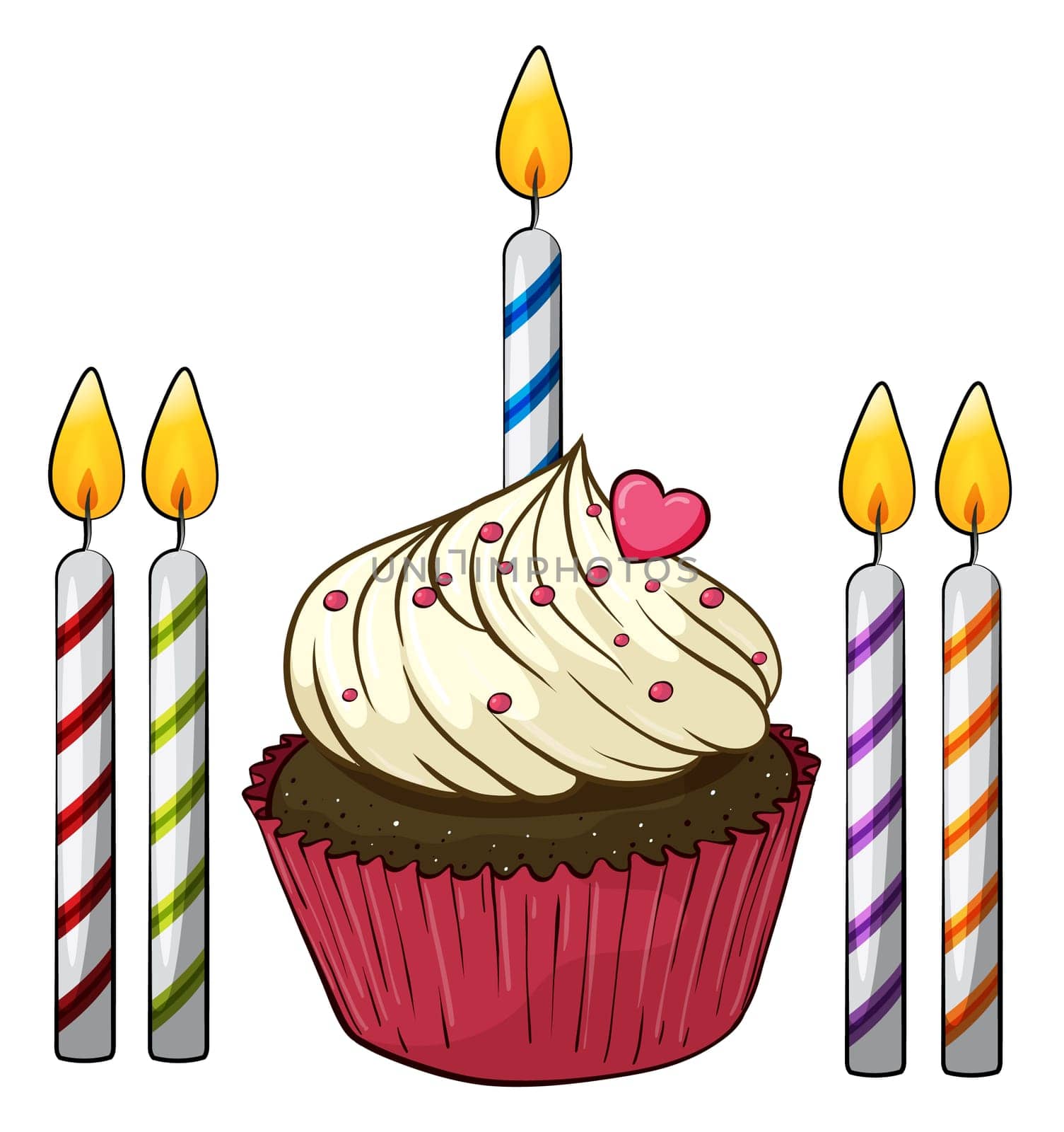 Illustration of an isolated cupcake and candles on a white background