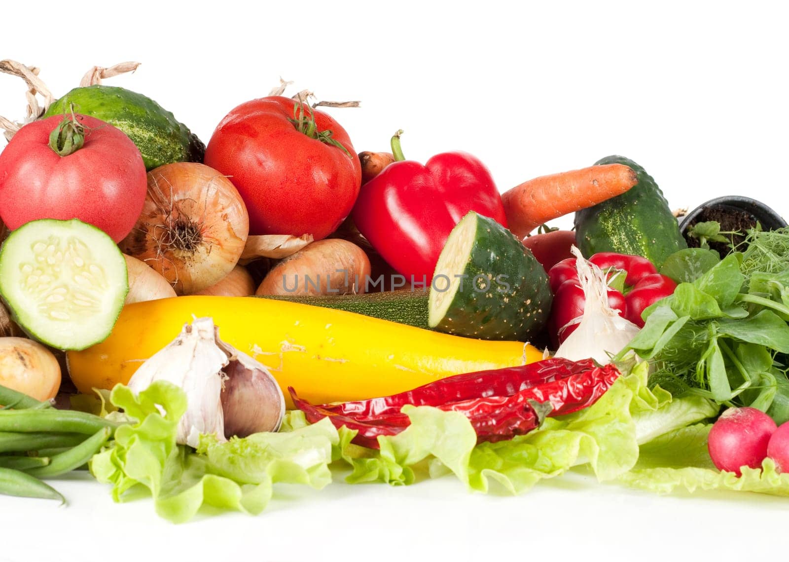 Lot of different vegetables isolated on white