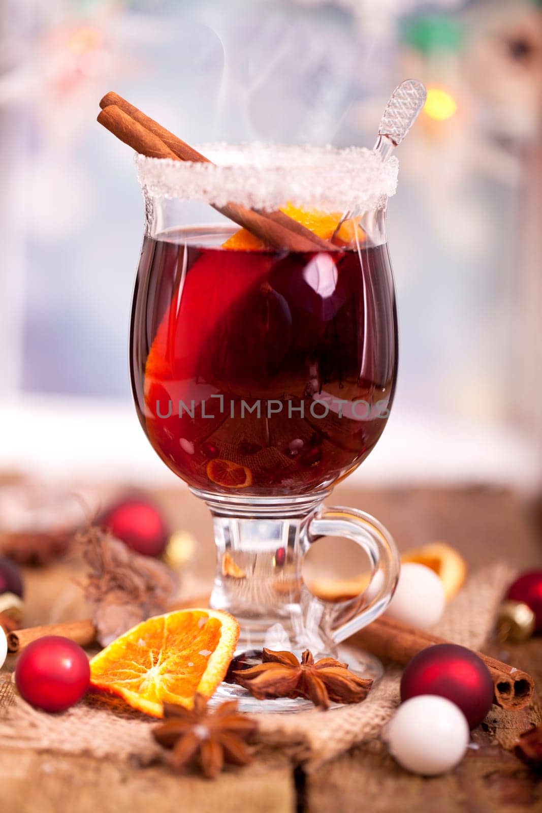 Mulled wine with Christmas decorations