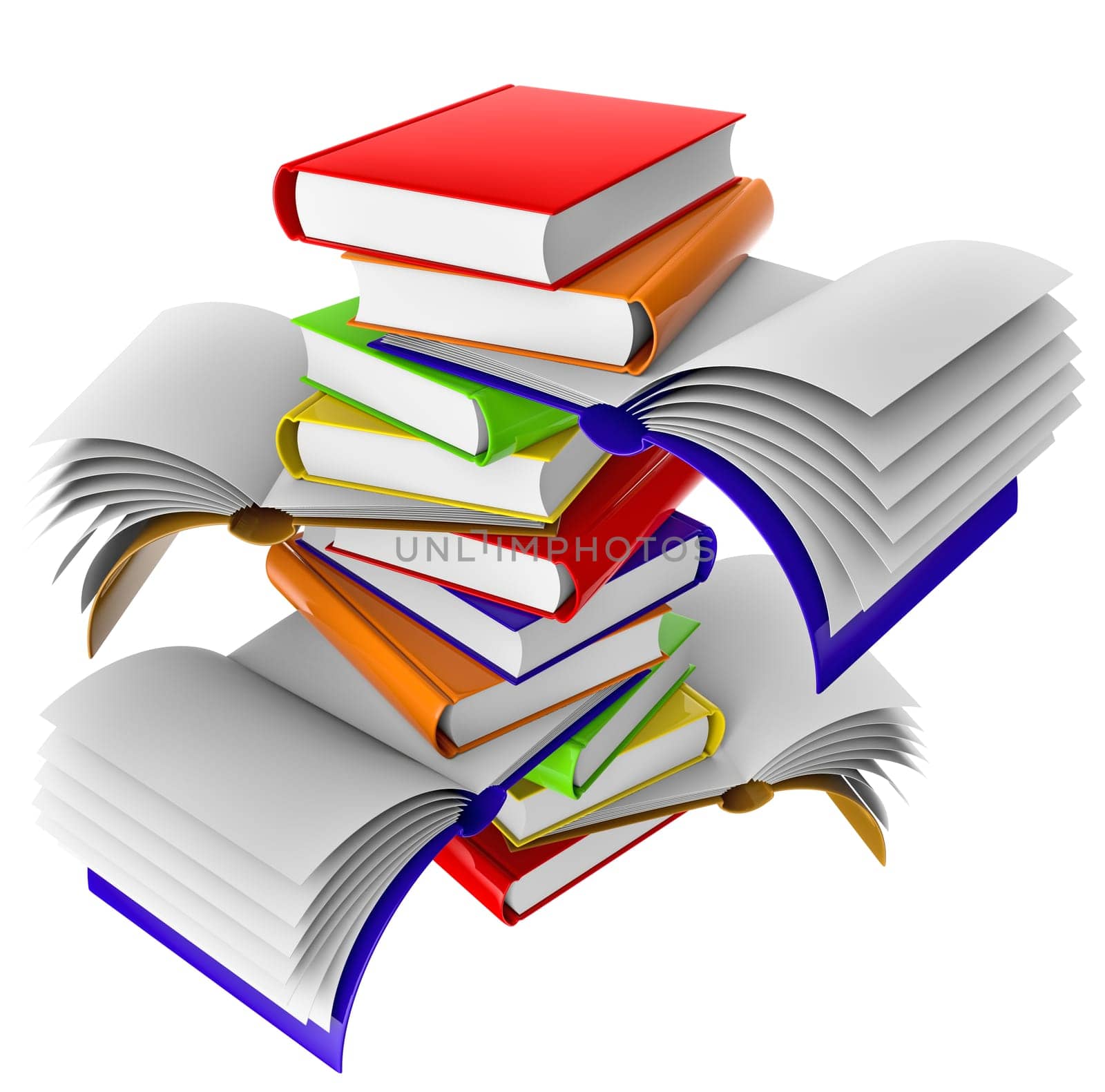 Group of open school books for education