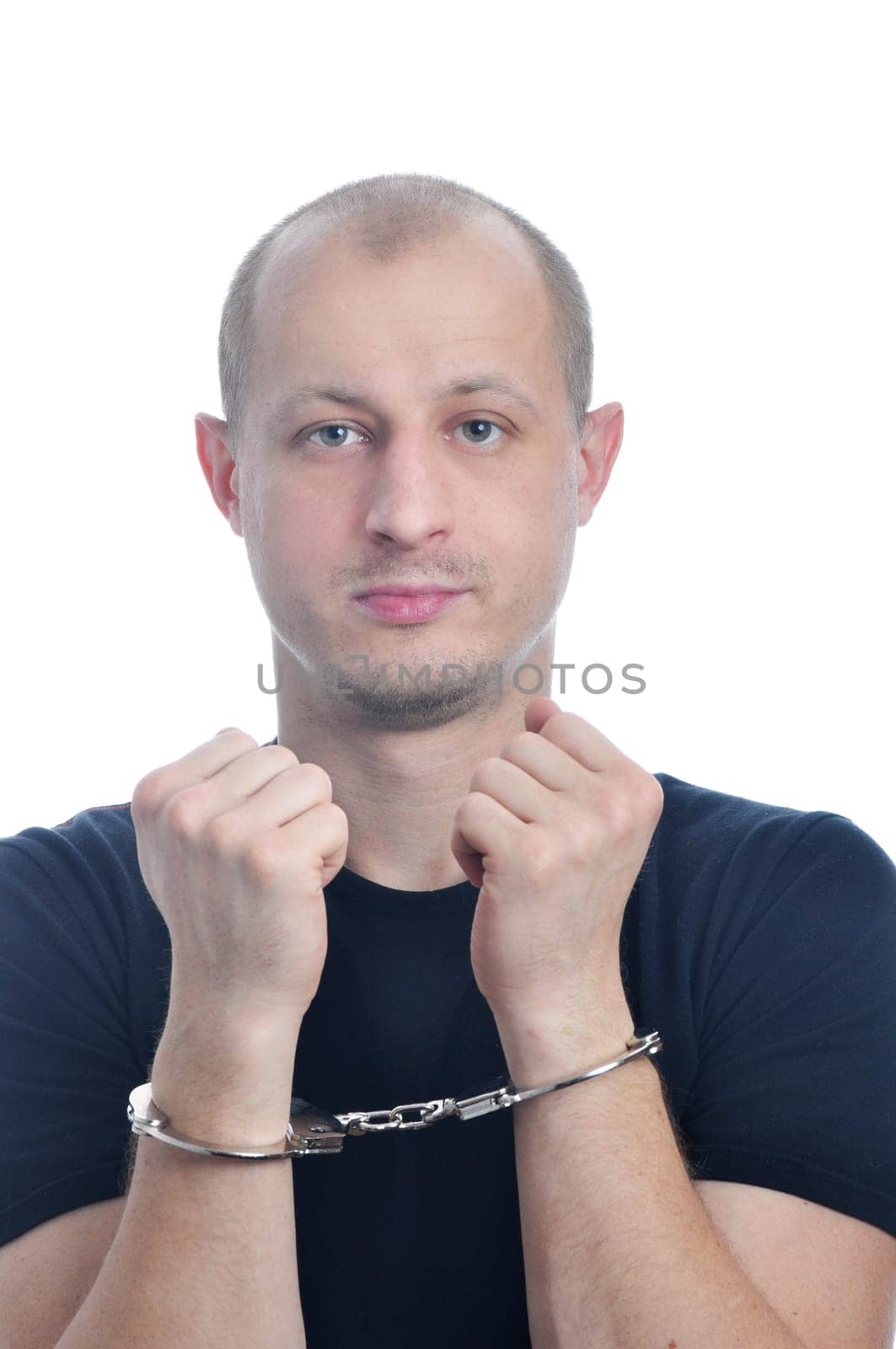 Arrested young men isolated on white background