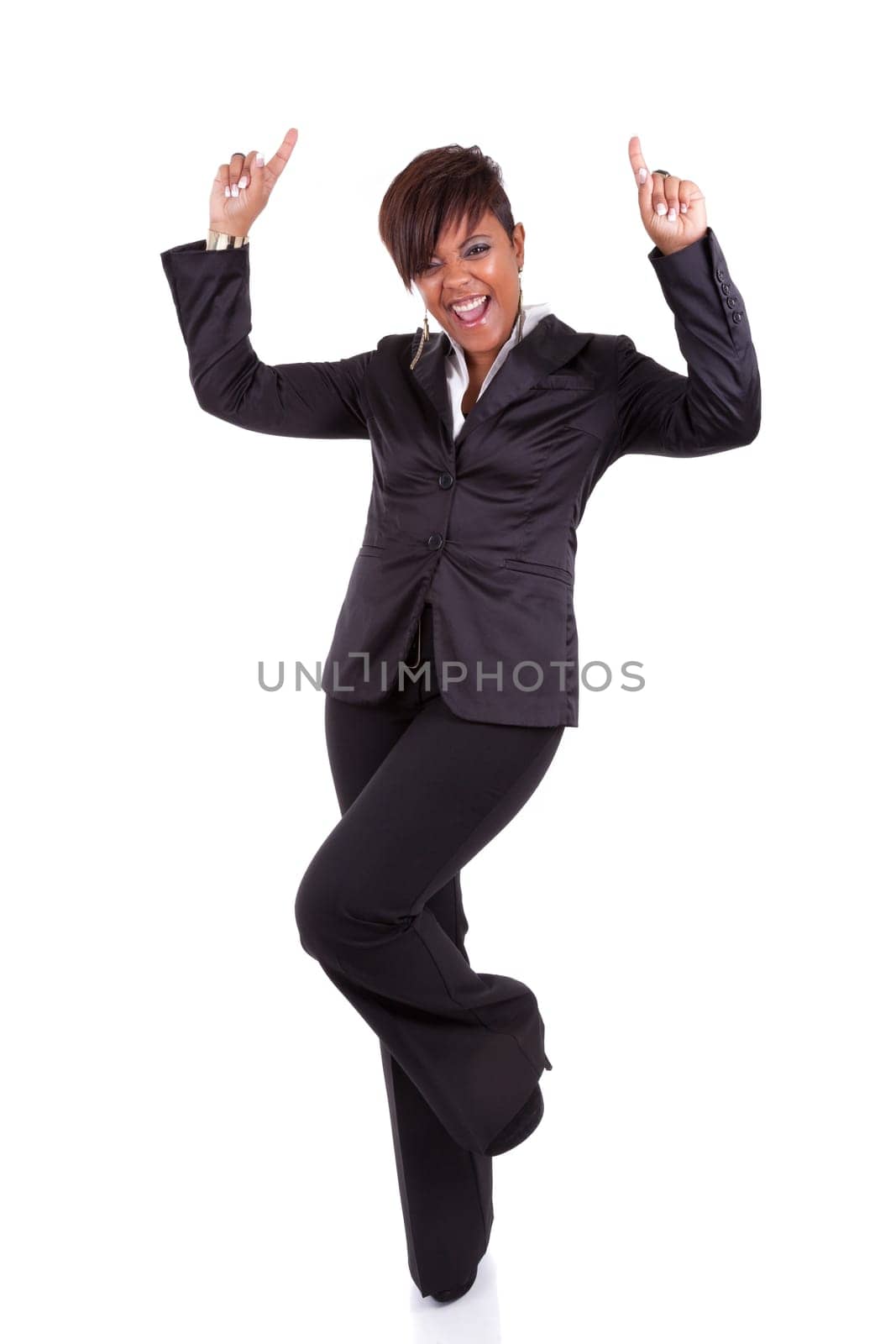 Successful African American business woman, isolated on white background