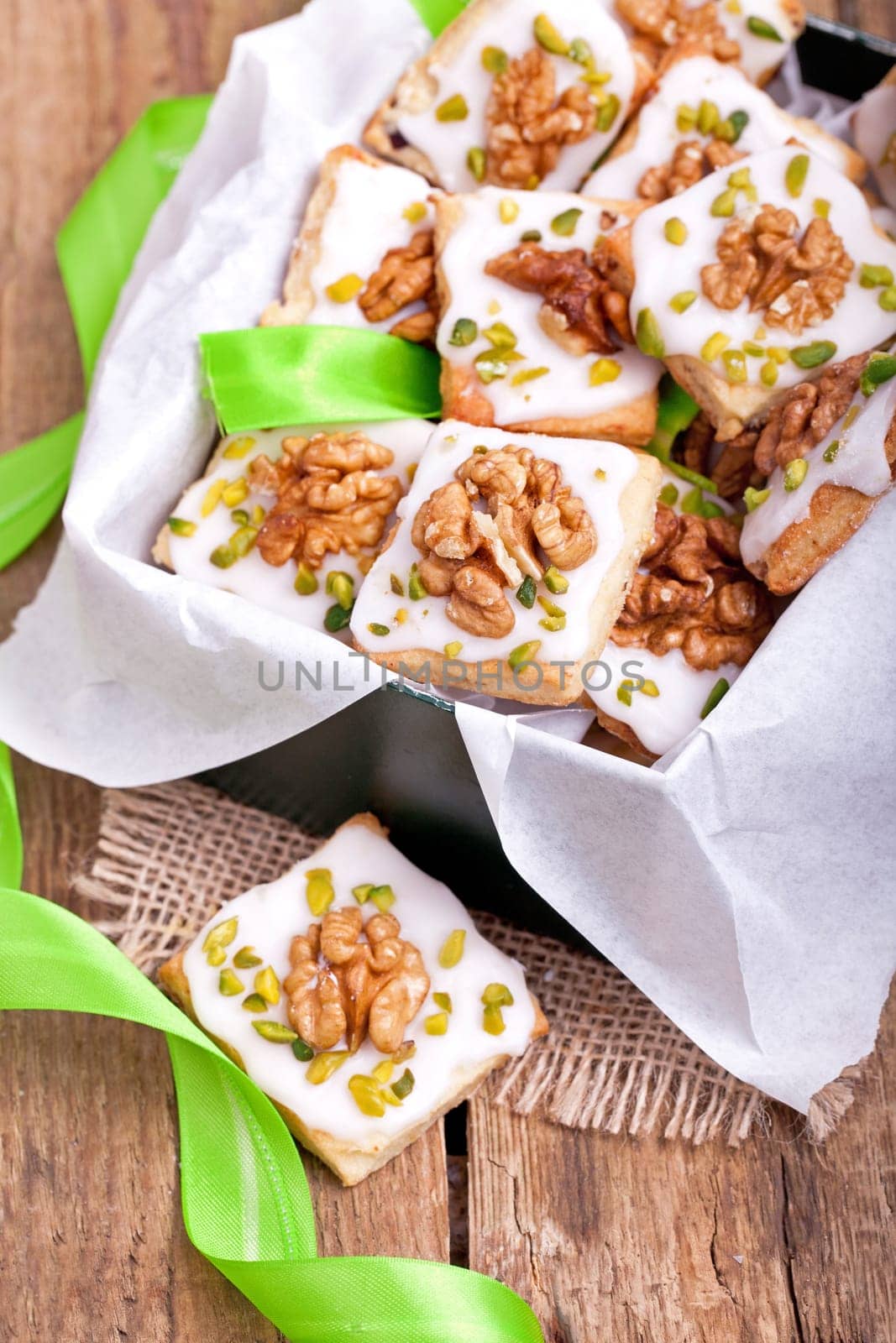 green box of Christmas cookies
