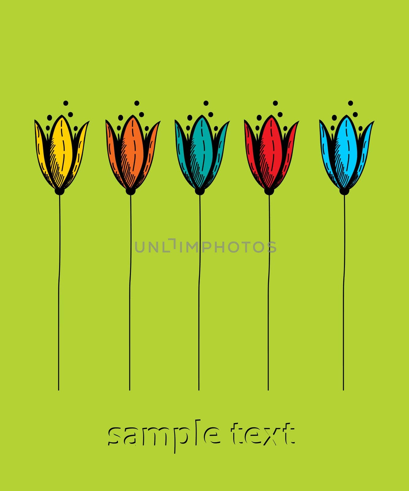 Stylized tulips text card, invitation
