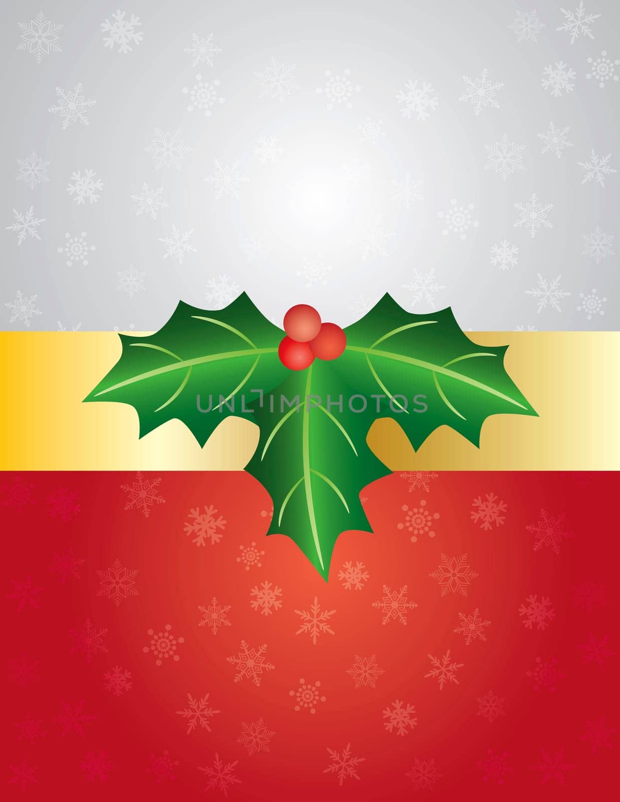 Christmas Snowflakes Gift Wrapping Background with Holly Leaves and Berries Illustration