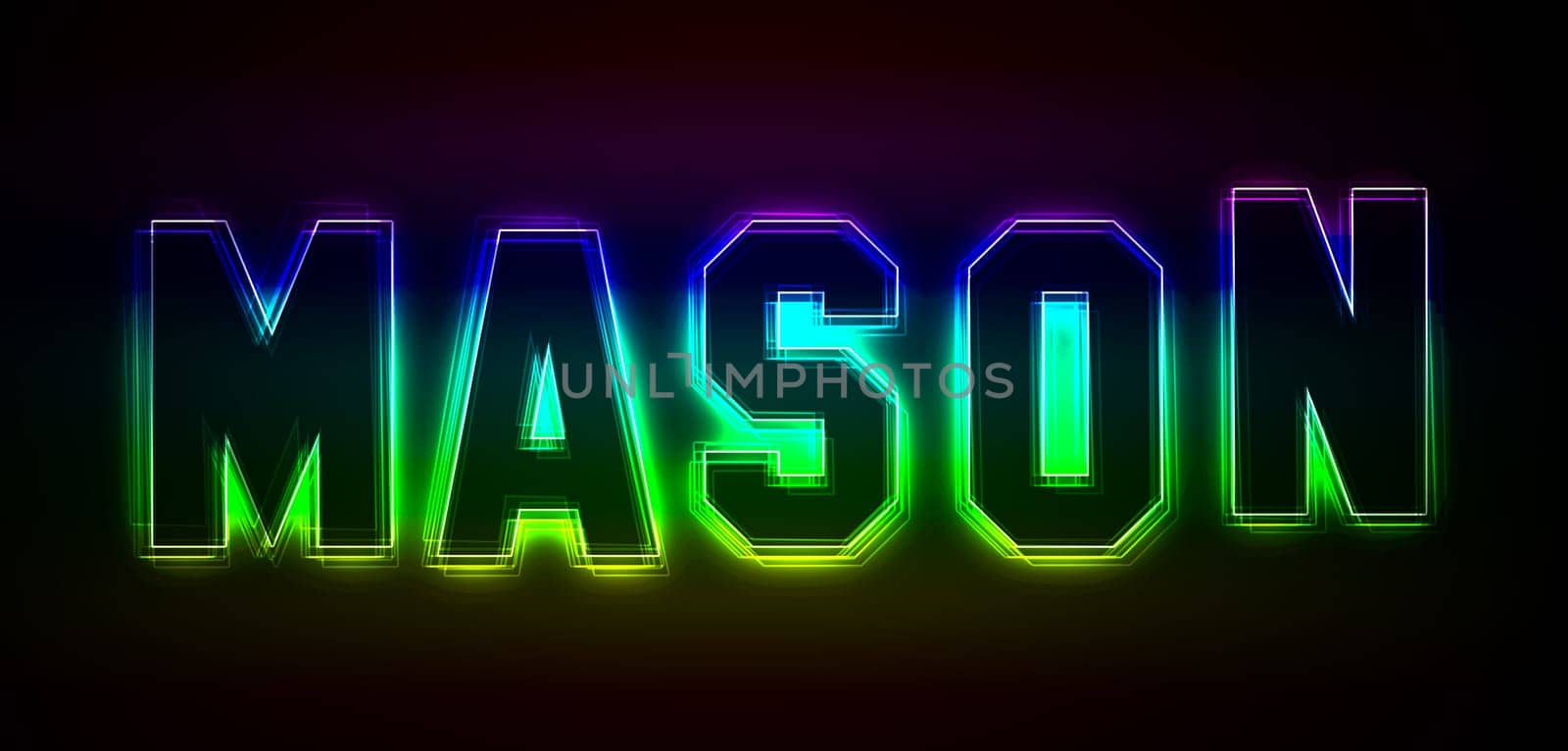Mason as an illustration in neon light style