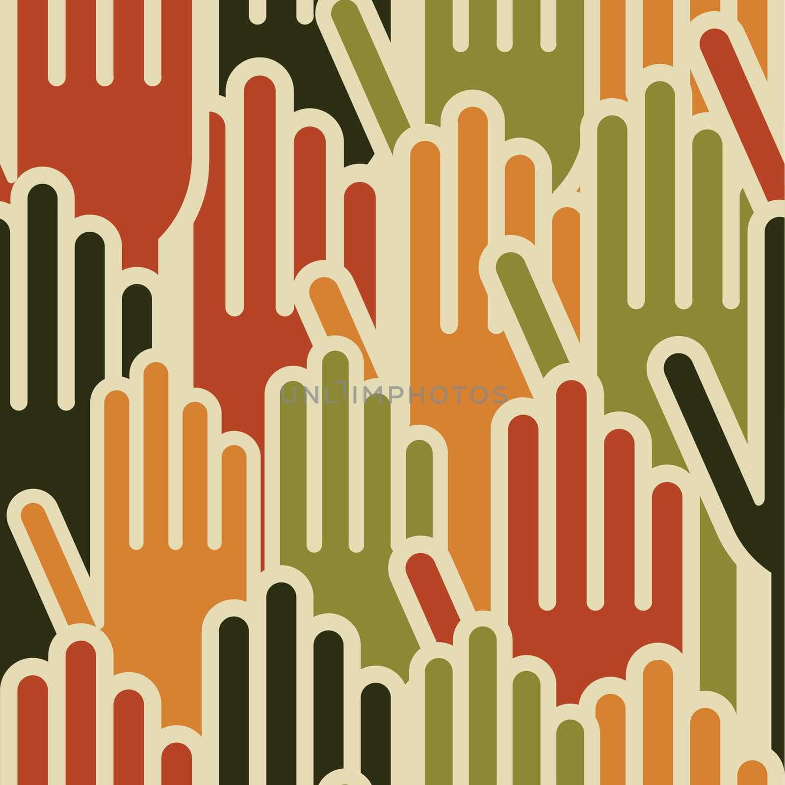 Diversity human hands seamless pattern background. Vector file layered for easy manipulation and custom coloring.