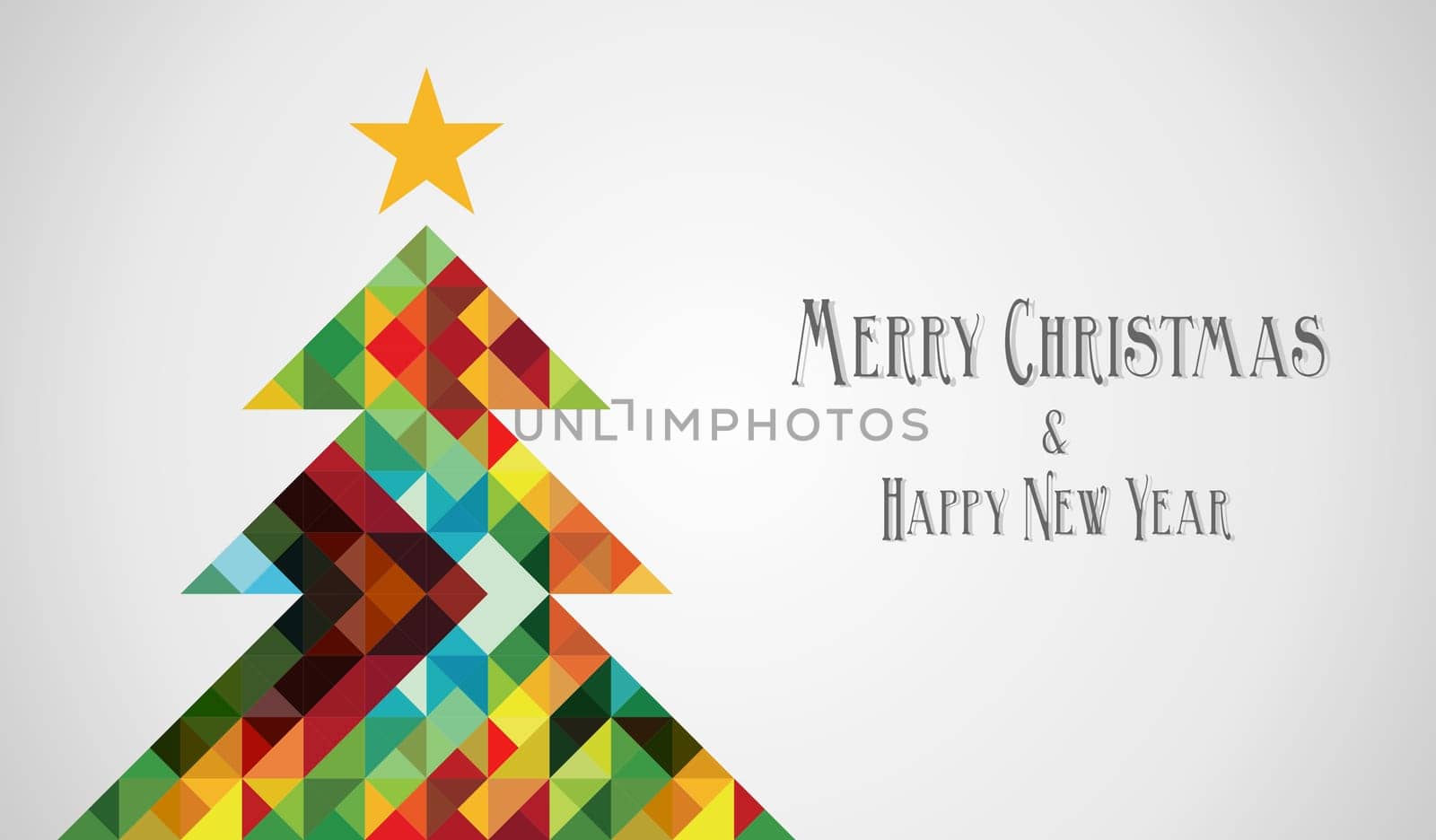Merry Christmas and happy new year mosaic pine tree greeting card. Vector illustration layered for easy manipulation and custom coloring.
