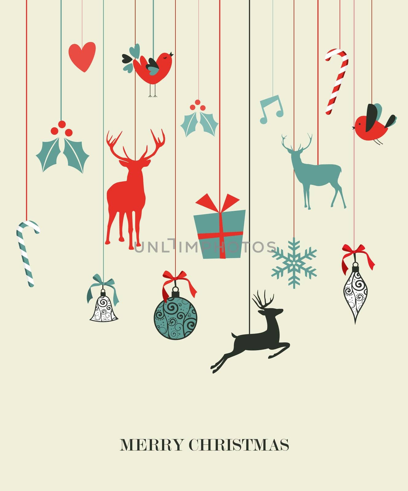 Retro Christmas hanging elements set. Vector illustration layered for easy manipulation and custom coloring.