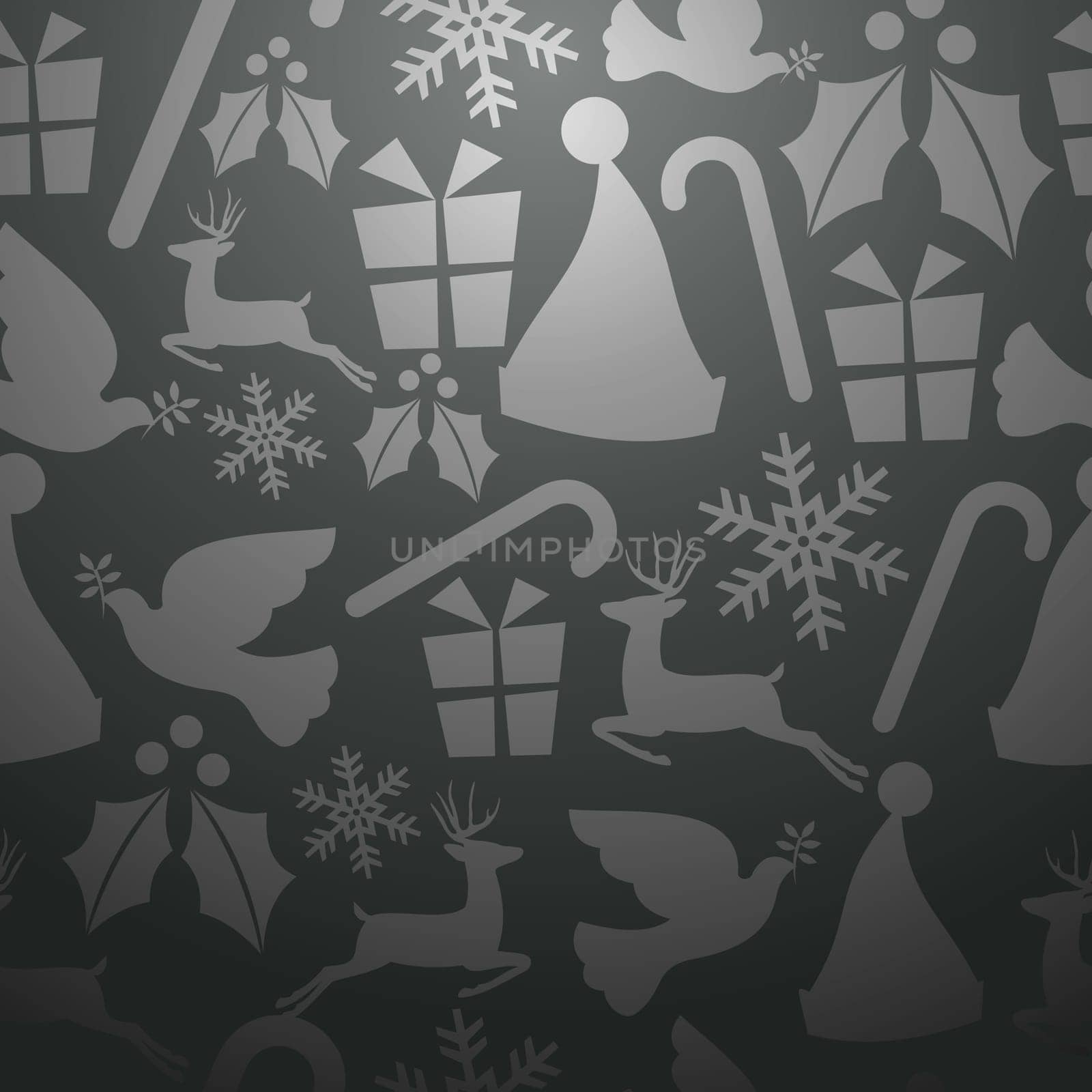 Monochrome Christmas elements seamless pattern. Vector illustration layered for easy manipulation and custom coloring.