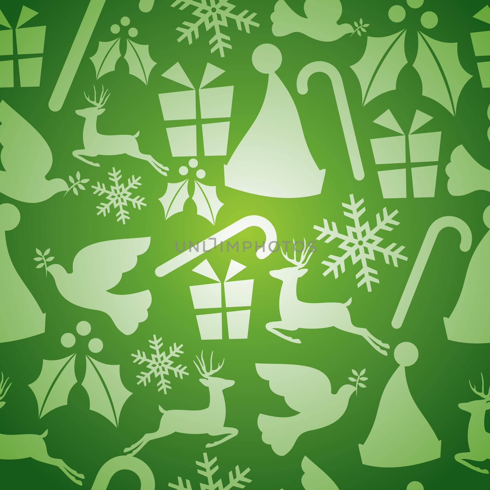 Green Christmas elements seamless pattern. Vector illustration layered for easy manipulation and custom coloring.