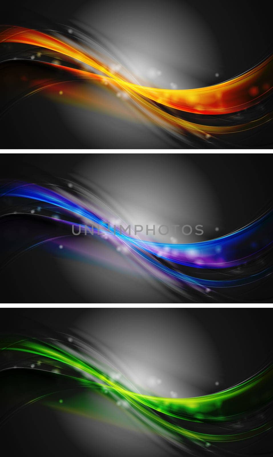 Elegant banners. Colourful abstract waves on the black background. Eps 10 vector illustration