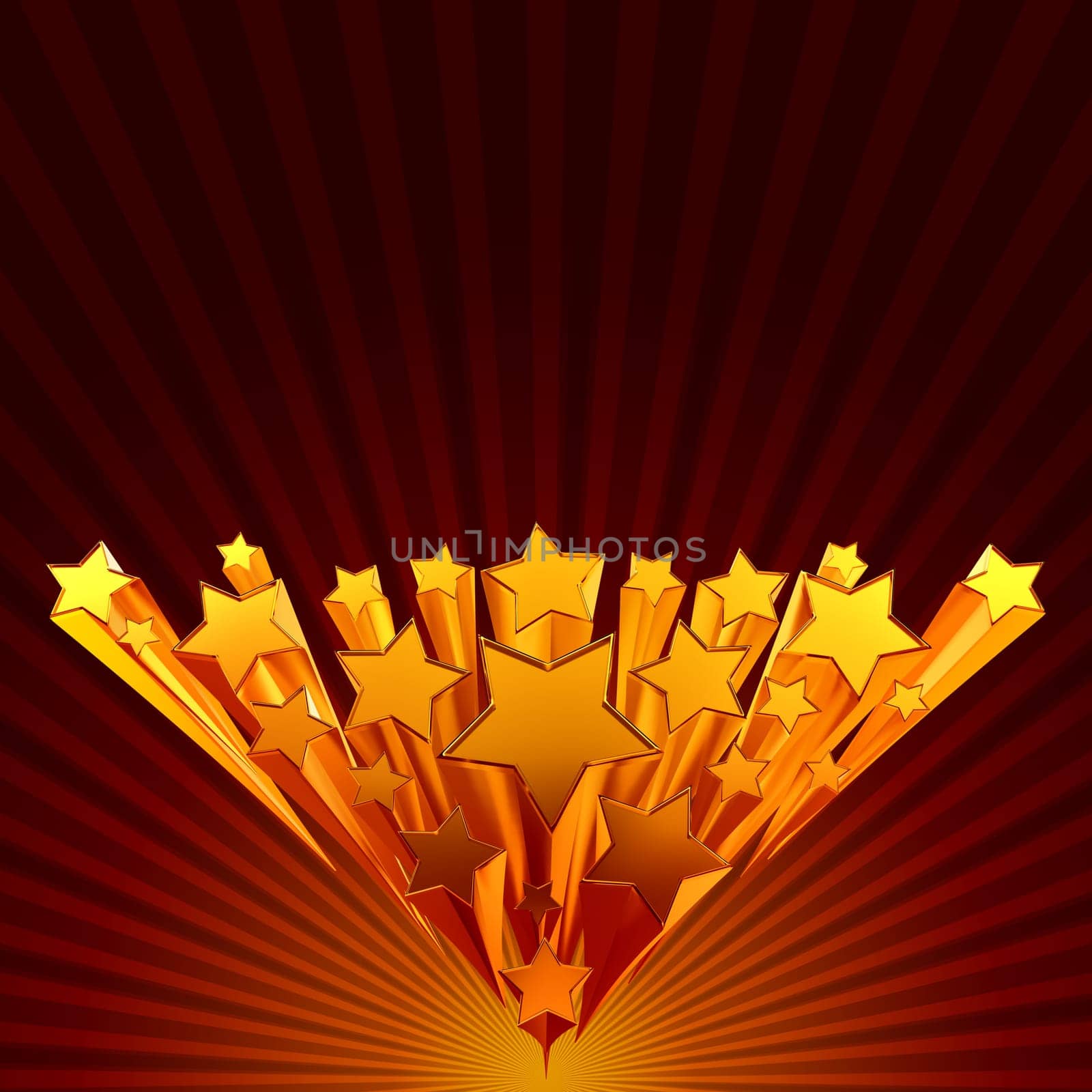 moving golden stars with zoom on brown background