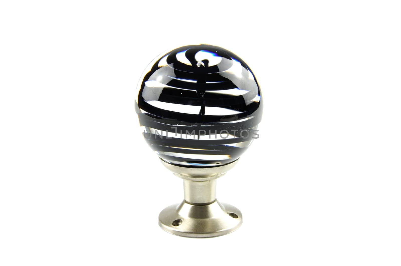 Glass door knob on white background