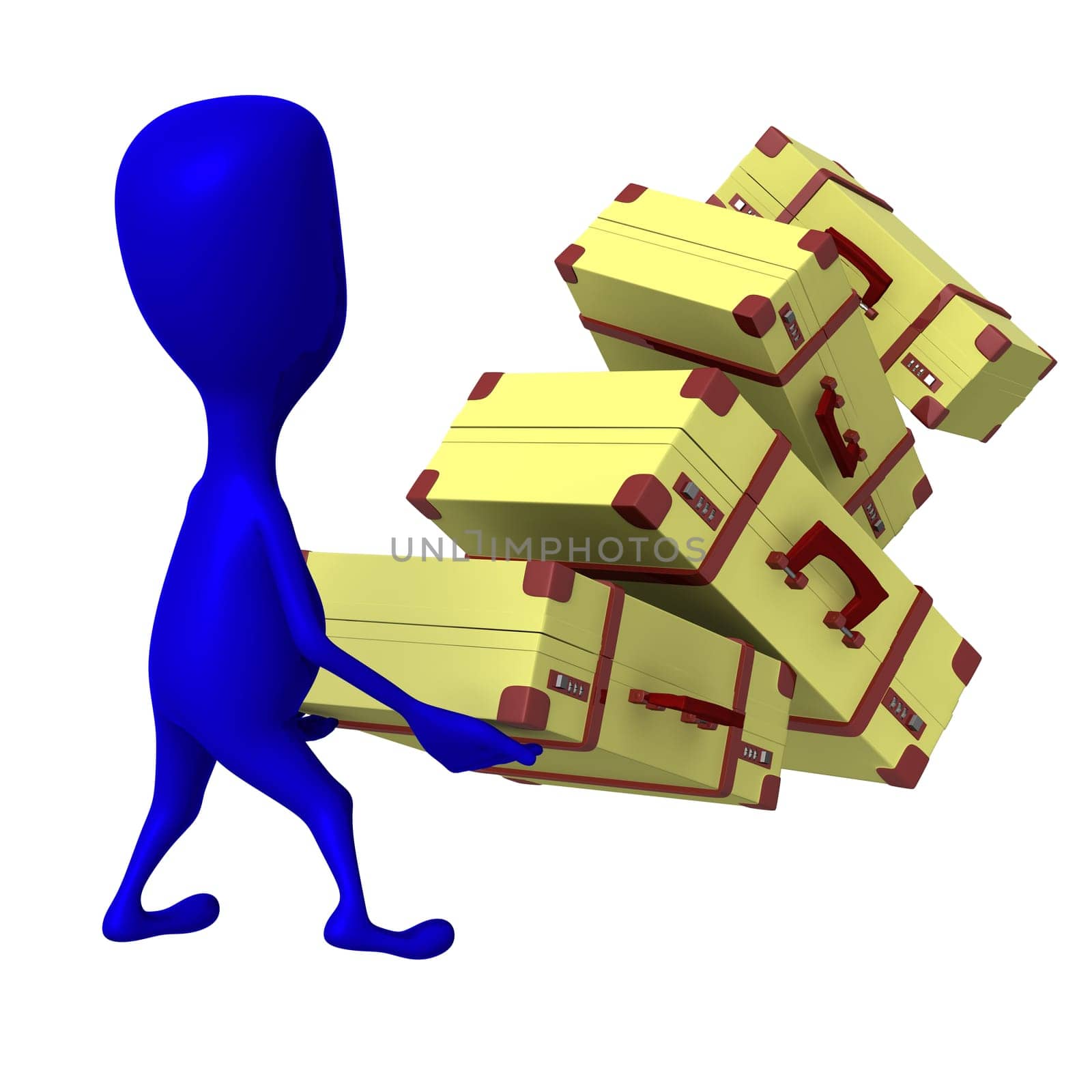 Side view cases fall from puppet carrier hands